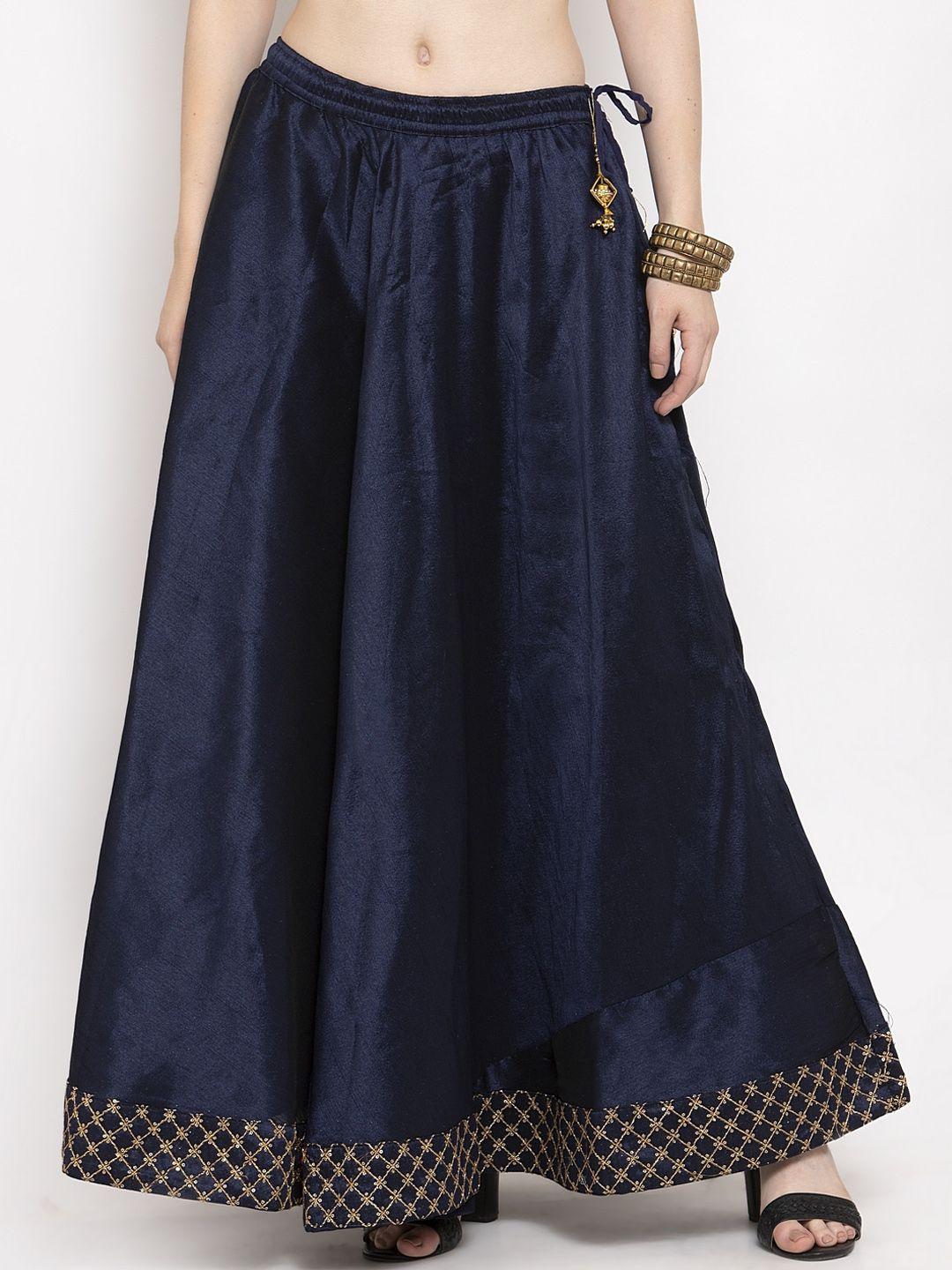 clora creation women navy blue solid flared maxi skirt