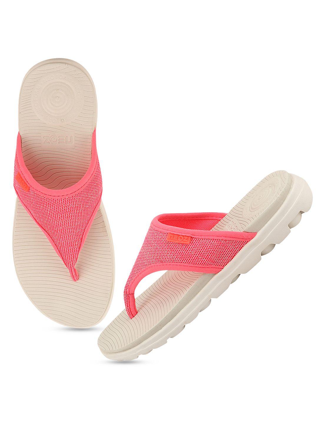 neoz women pink & beige rubber thong flip-flops