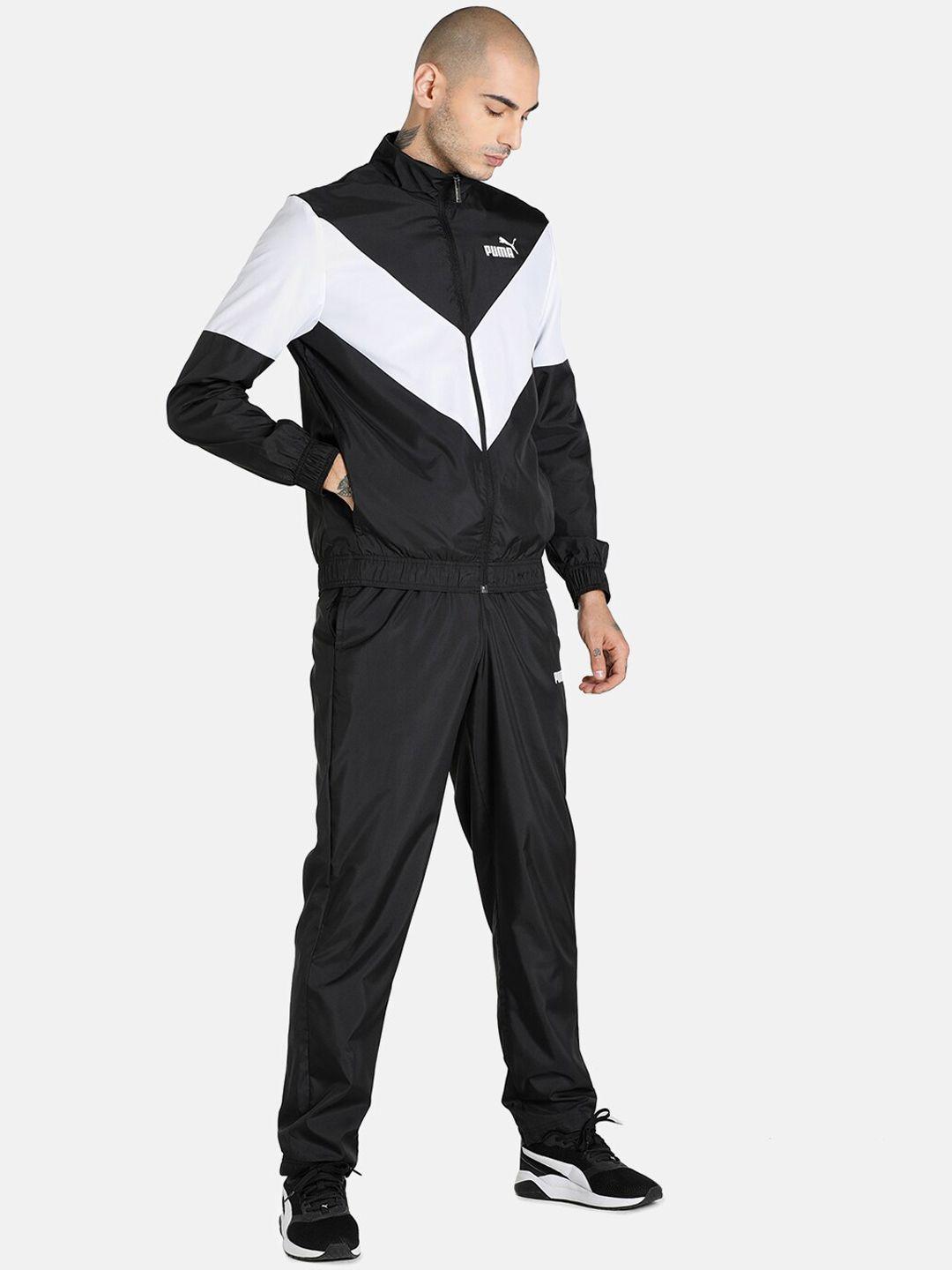 puma men black & white colourblocked tracksuit