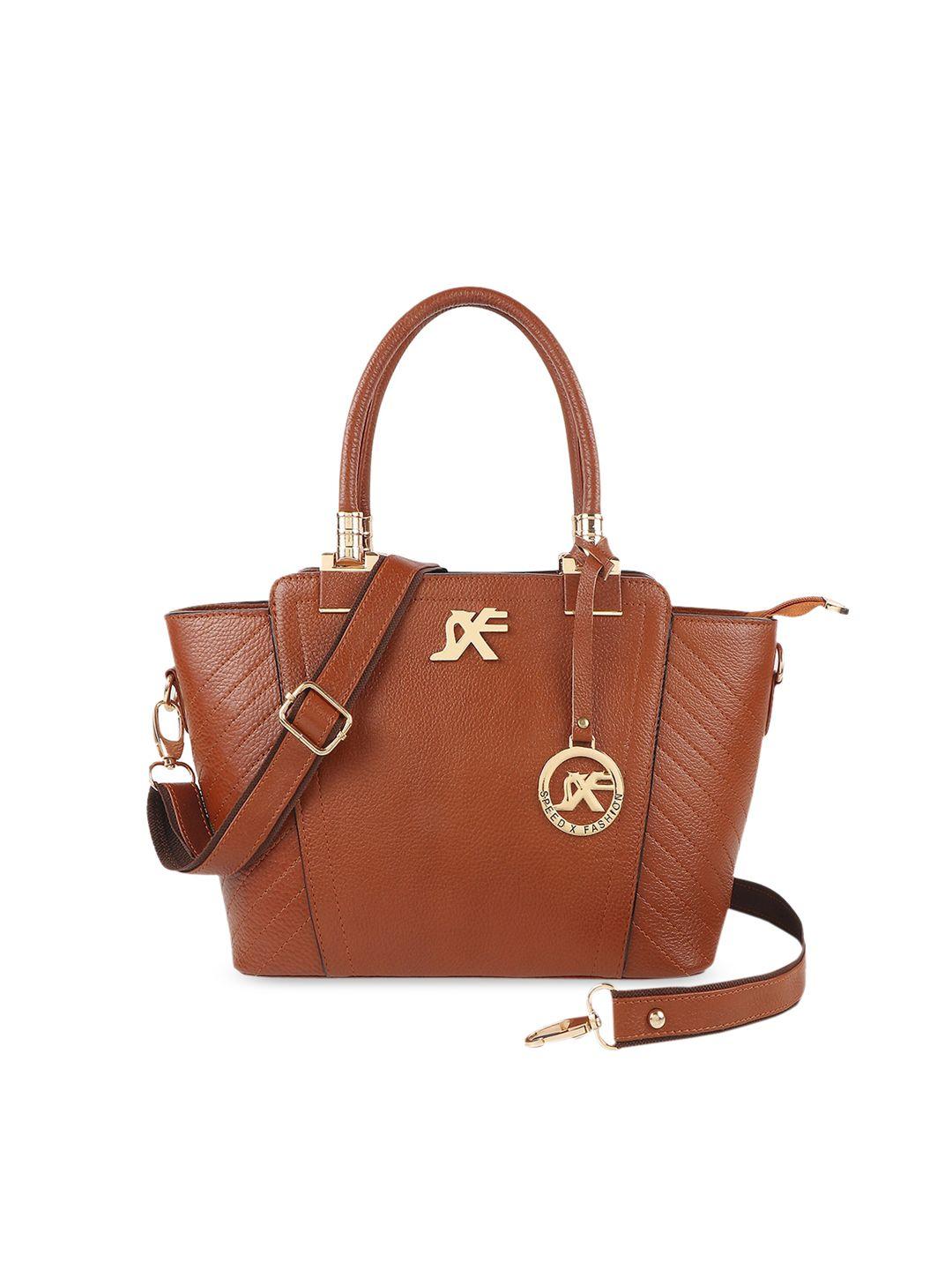 sxf speed x fashion tan brown leather structured handheld bag