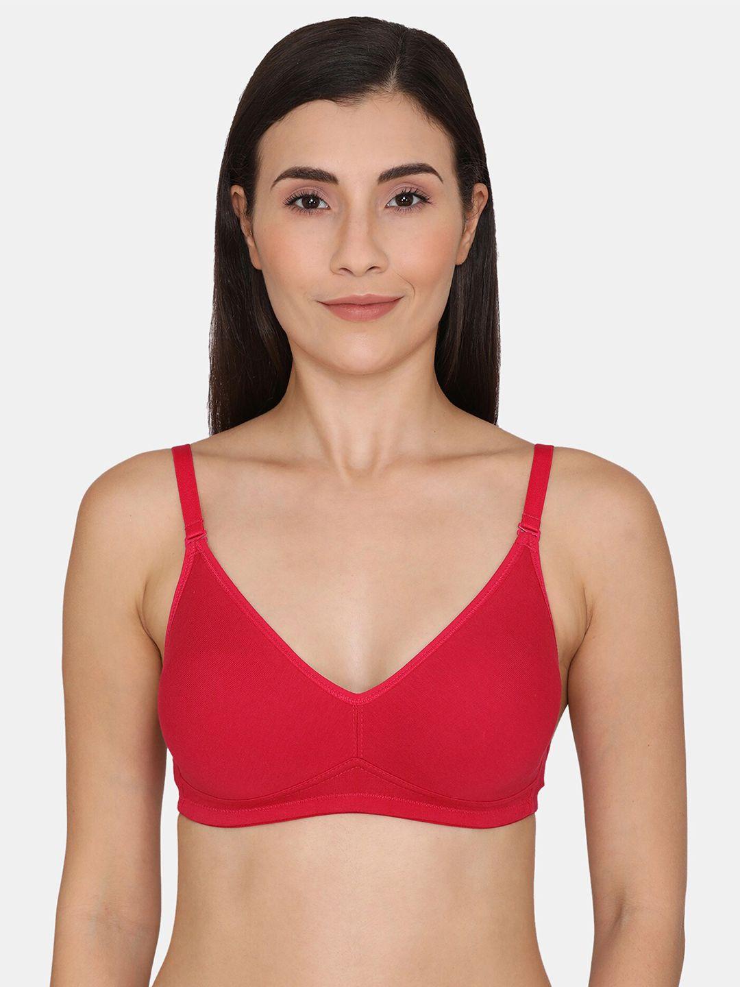 zivame red solid non padded pure cotton t shirt bra