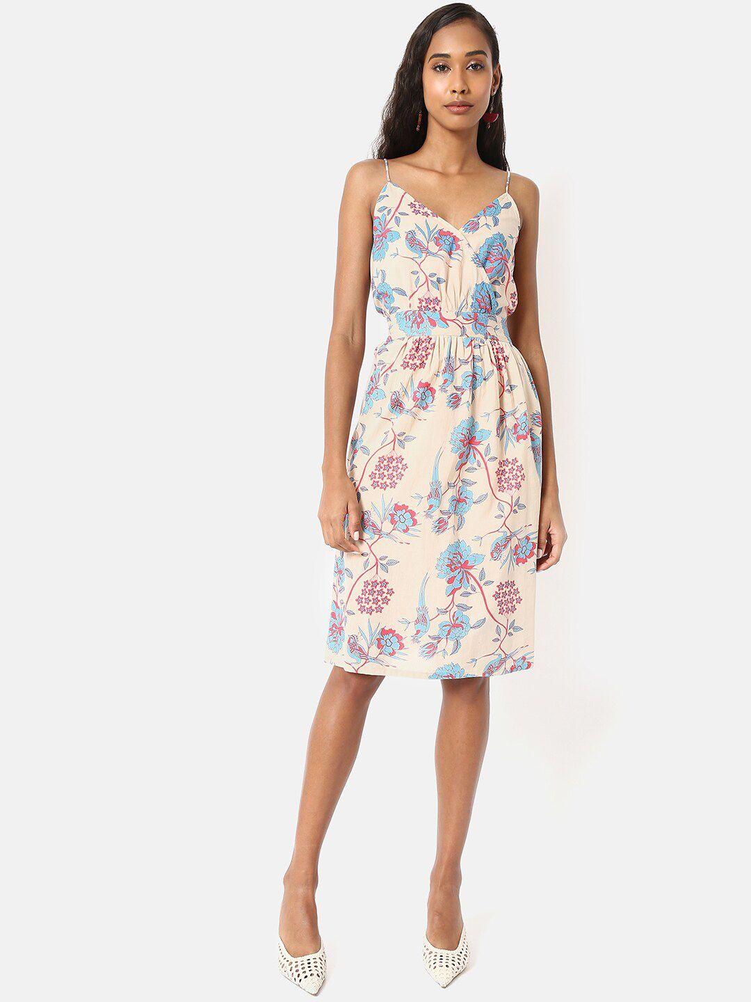 saaki beige floral wrap dress