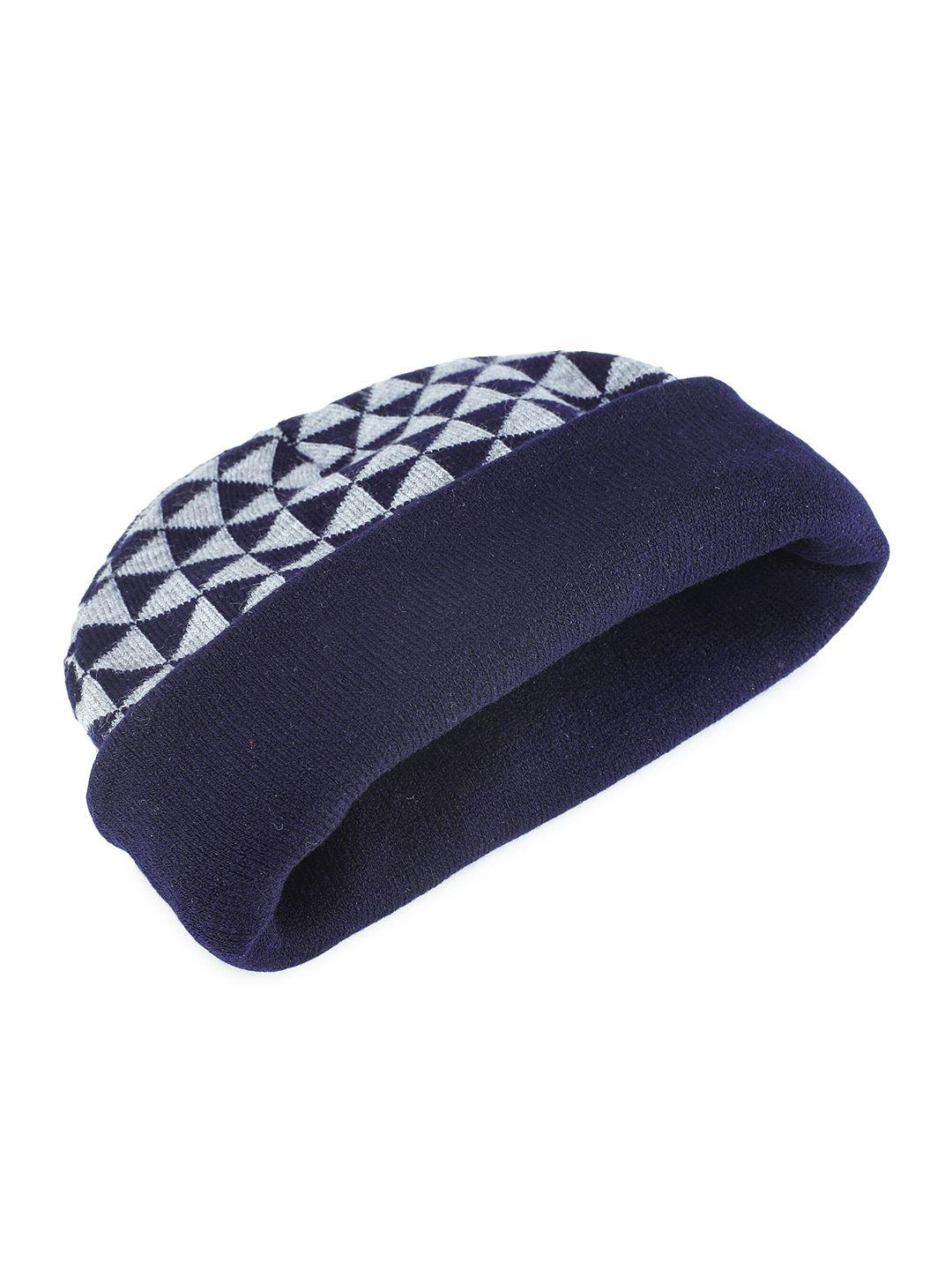 ellis men blue self design wool beanie