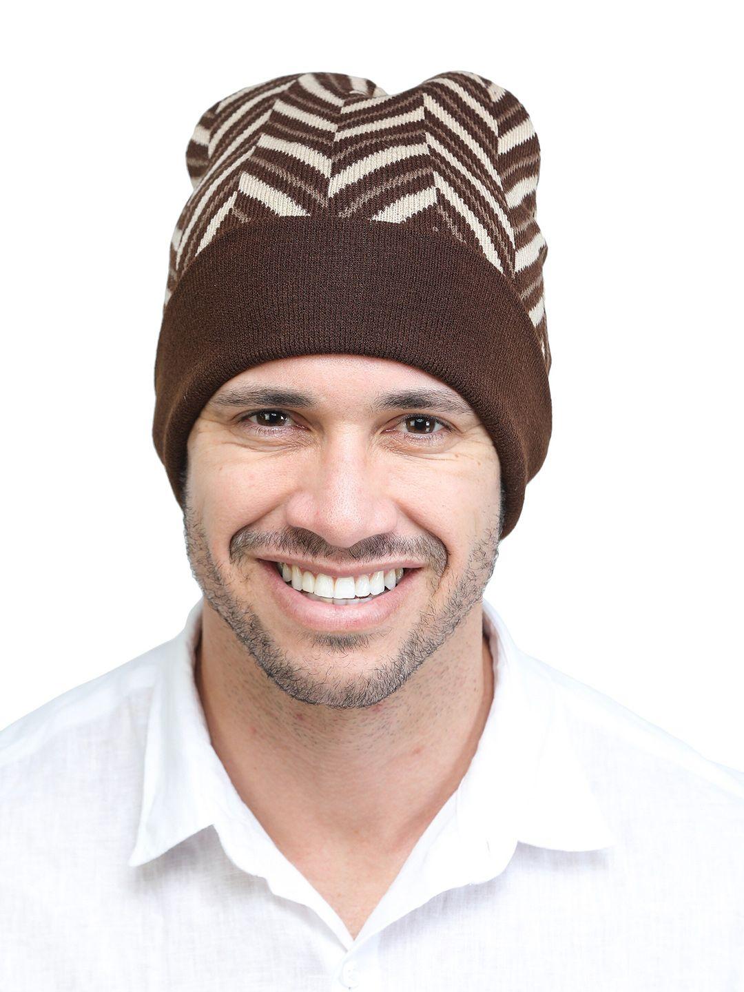 ellis men brown & beige self design wool beanie