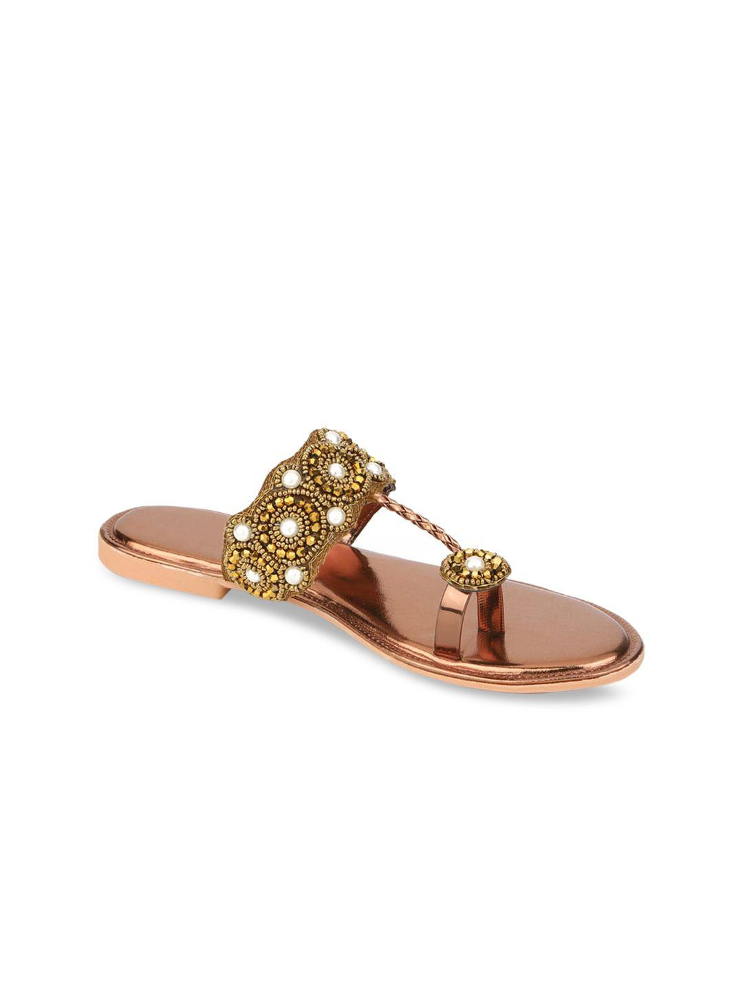 walk n style collection women gold-toned embellished ethnic one toe flats