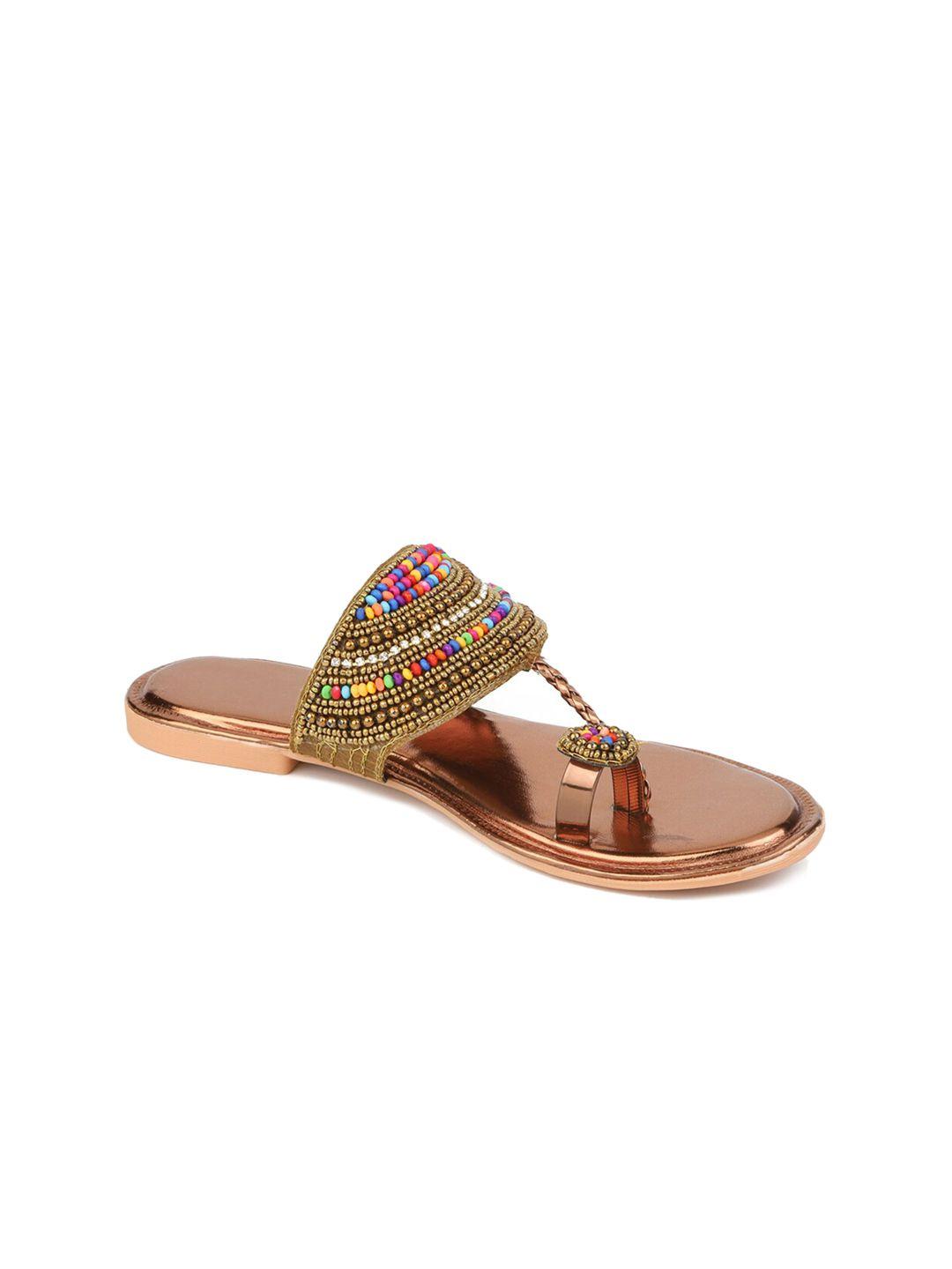 walk n style collection women copper-toned ethnic one toe flats