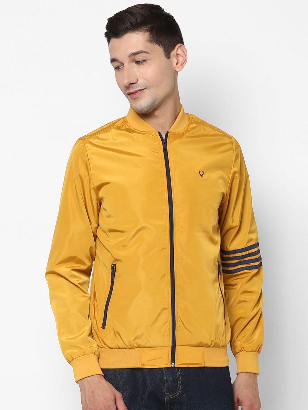 allen solly men yellow striped bomber jacket