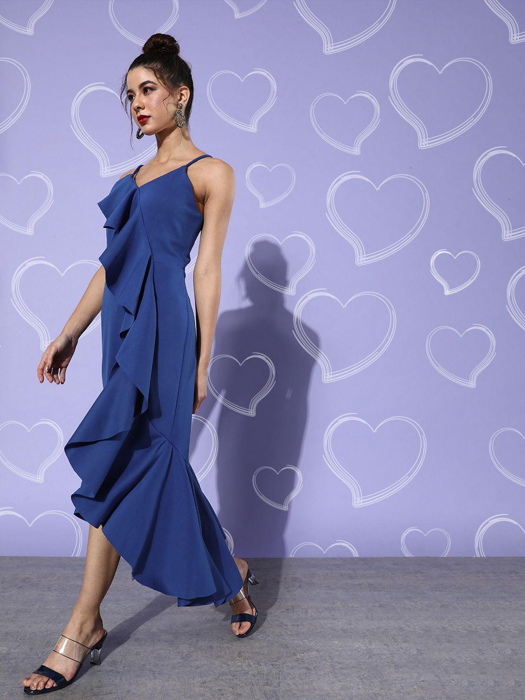 dodo & moa stunning blue solid ruffled dress