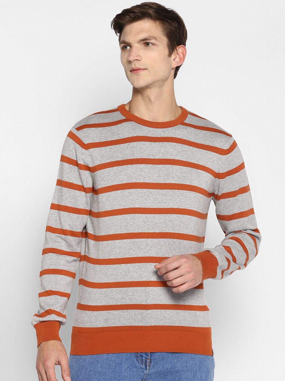 red chief men grey & orange striped cotton pullover