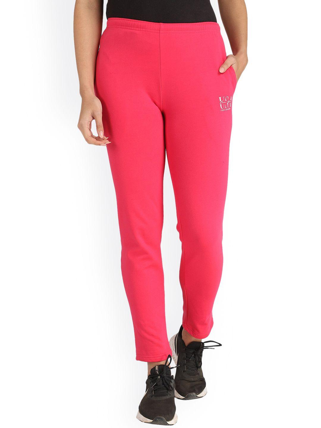 dyca women fuchsia pink solid cotton track pants