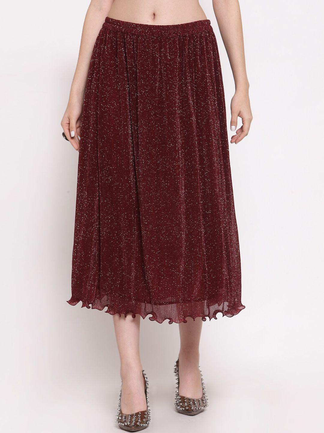 lela women maroon self-designed midi-skirt