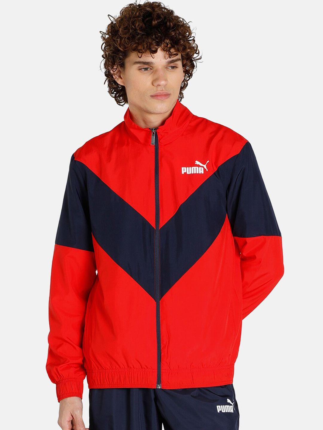 puma men red colourblocked woven tracksuit