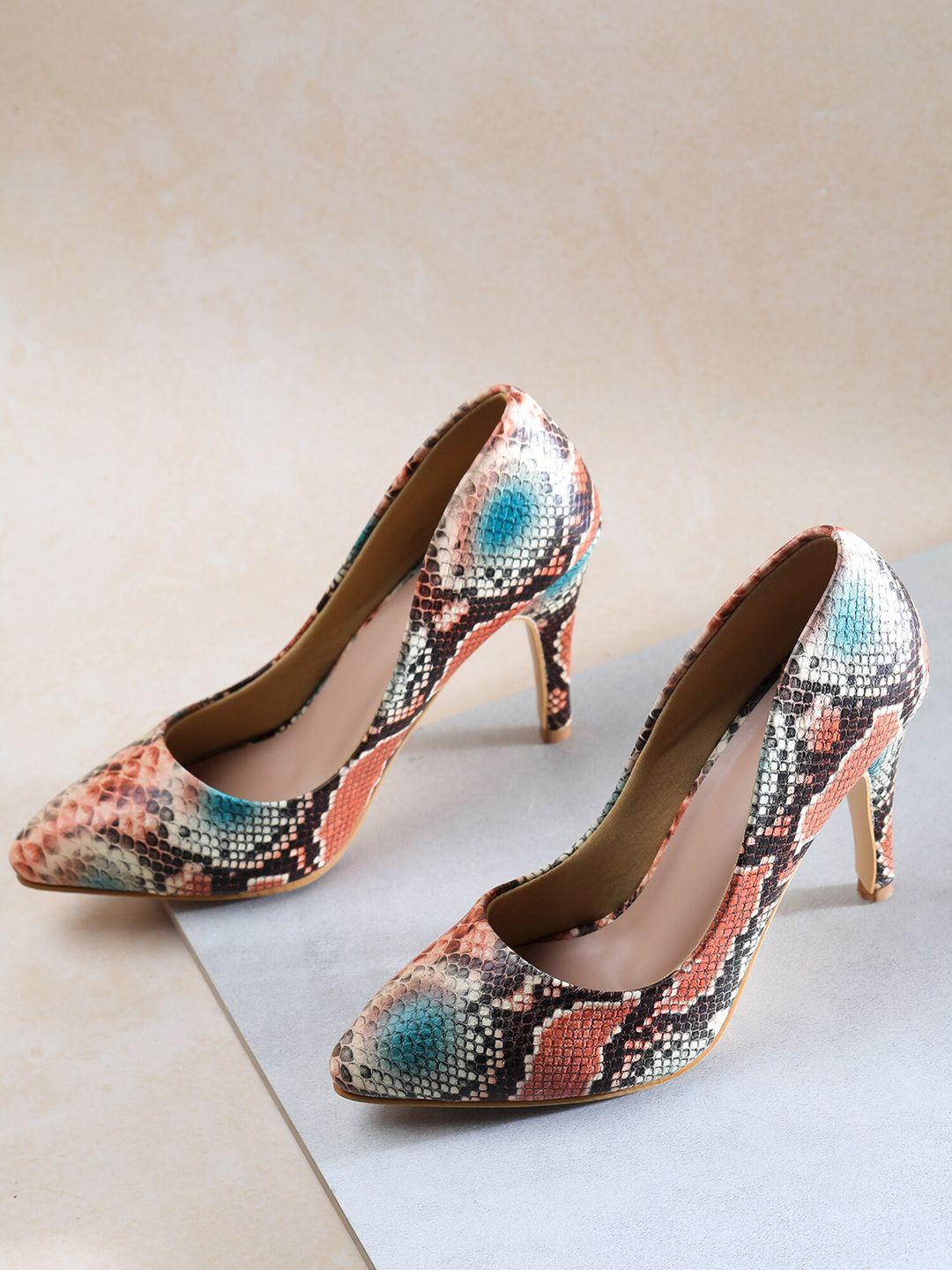 shezone rust & blue printed stiletto pumps