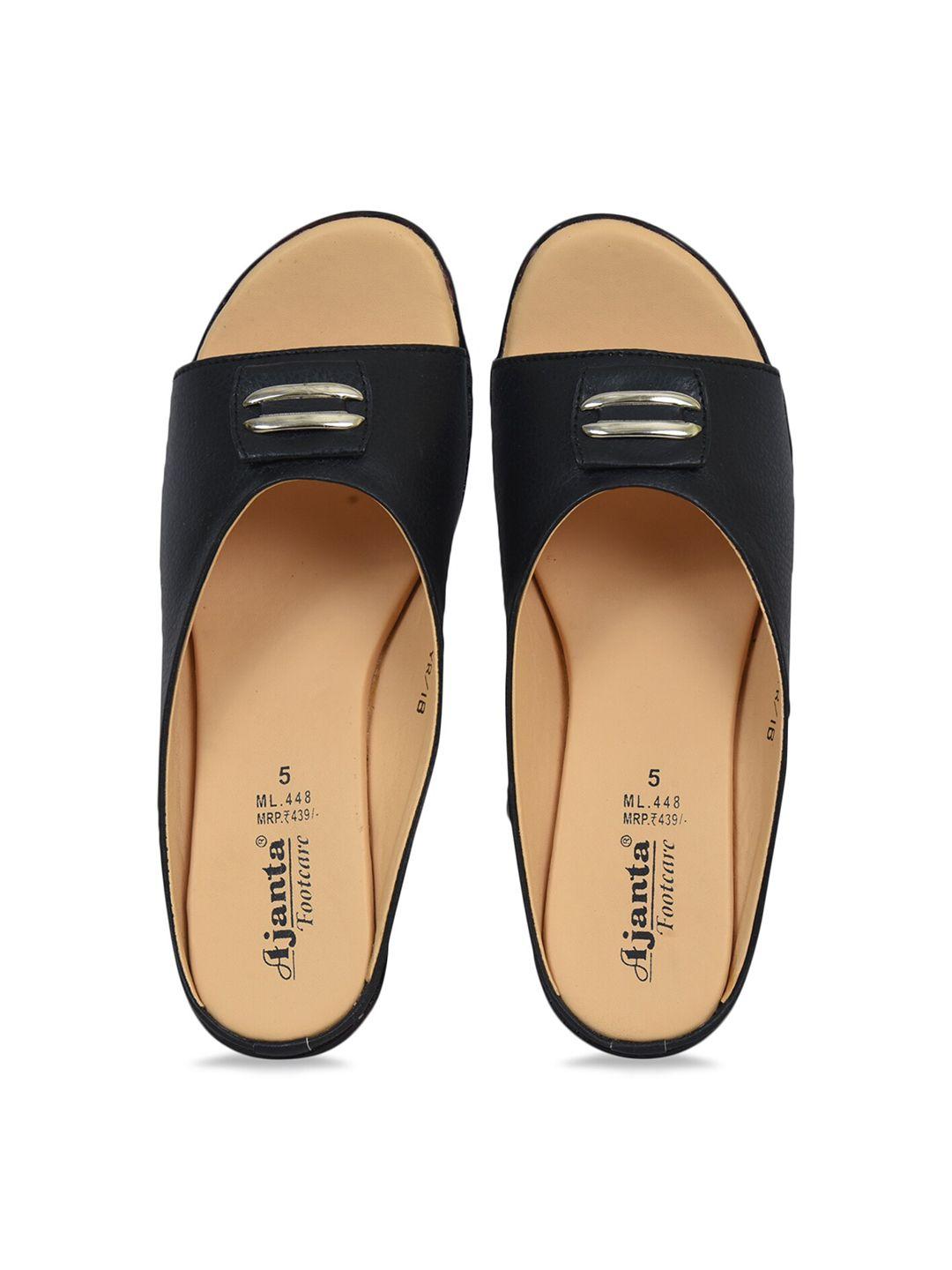 ajanta women black slip on comfort sandals