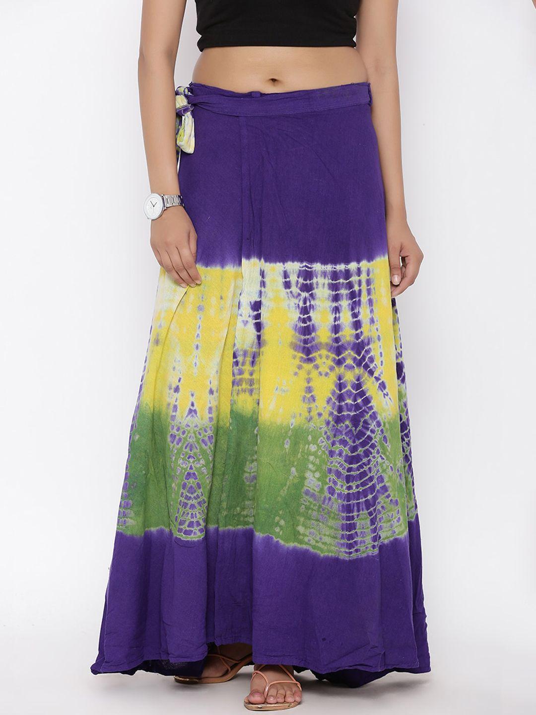 soundarya women purple & yellow tie and dye printed pure cotton maxi wrap skirt