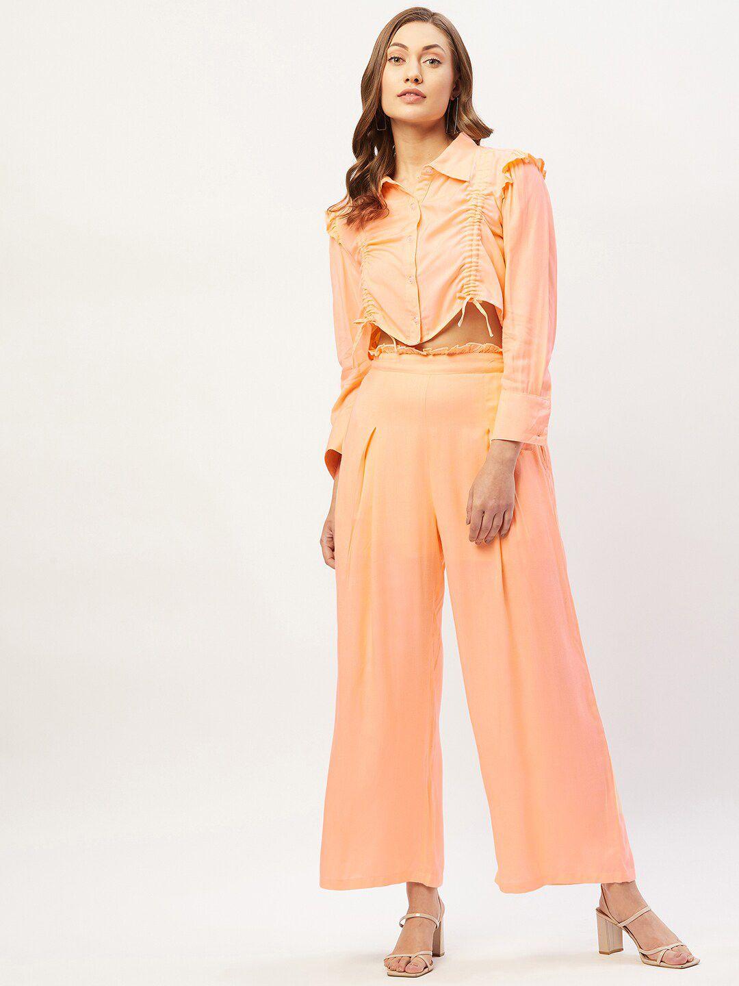 anvi be yourself women orange solid co-ord set