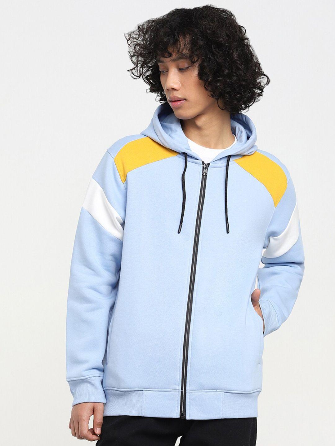 bewakoof men blue colorblock zipper hoodie sweatshirt