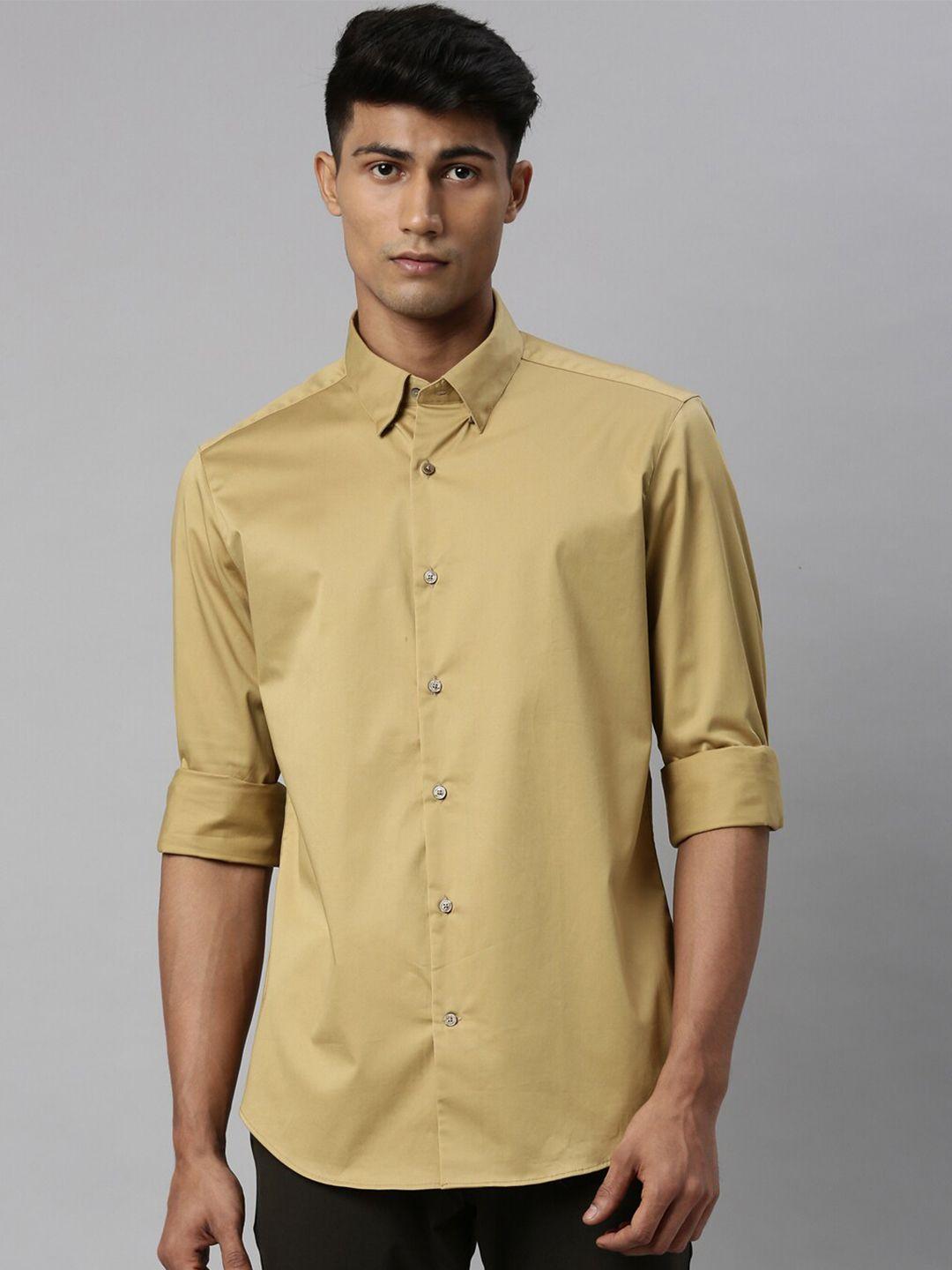 rare rabbit men khaki solid slim fit casual shirt