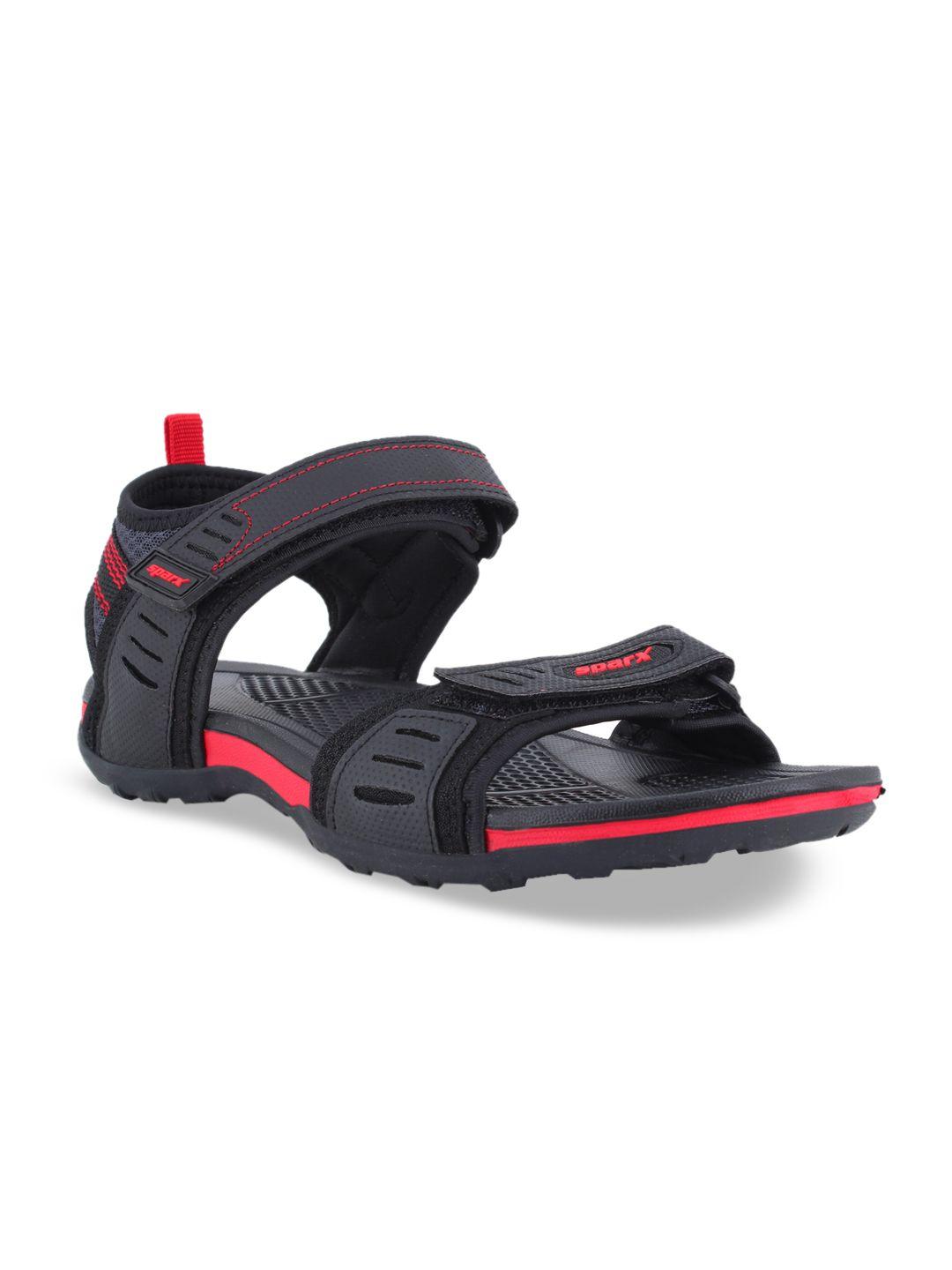 sparx men black & red solid sports sandals