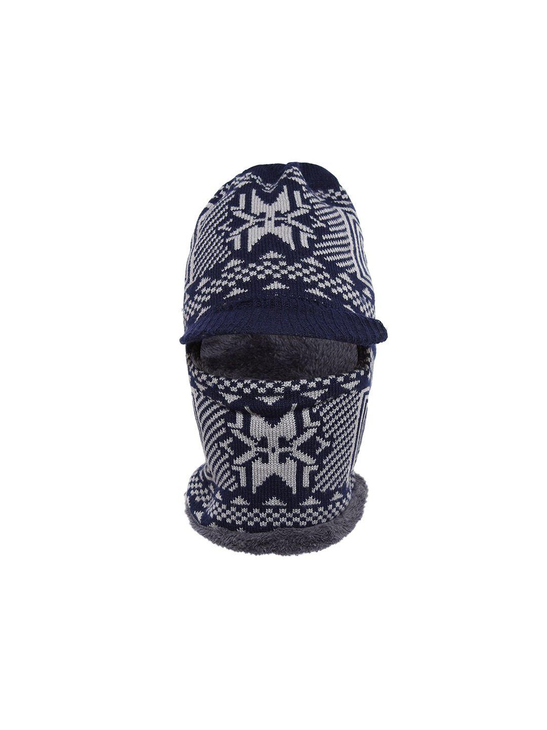 zacharias men blue & grey geometric self design wool balaclava