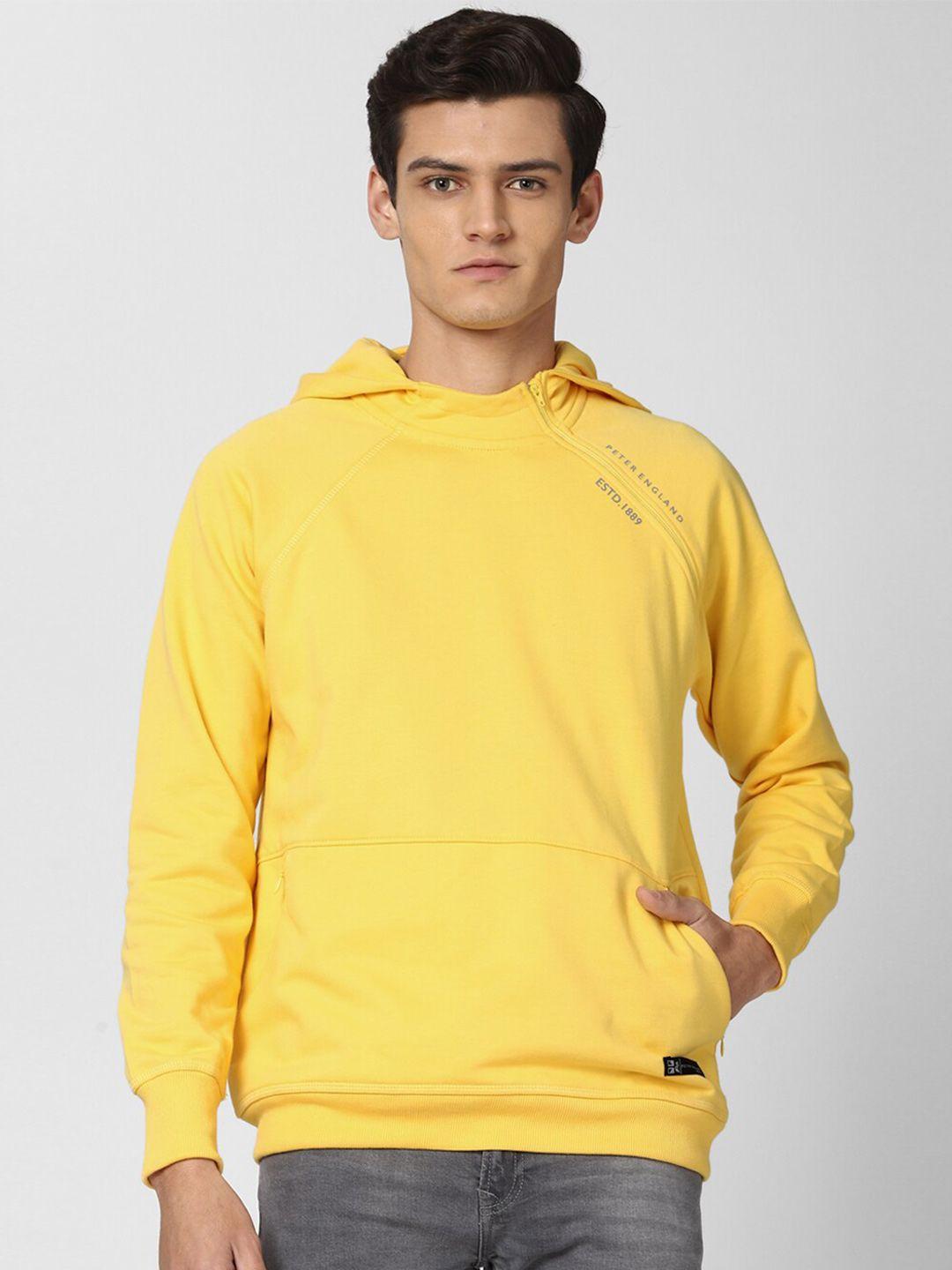 peter england casuals men yellow hooded sweatshirt