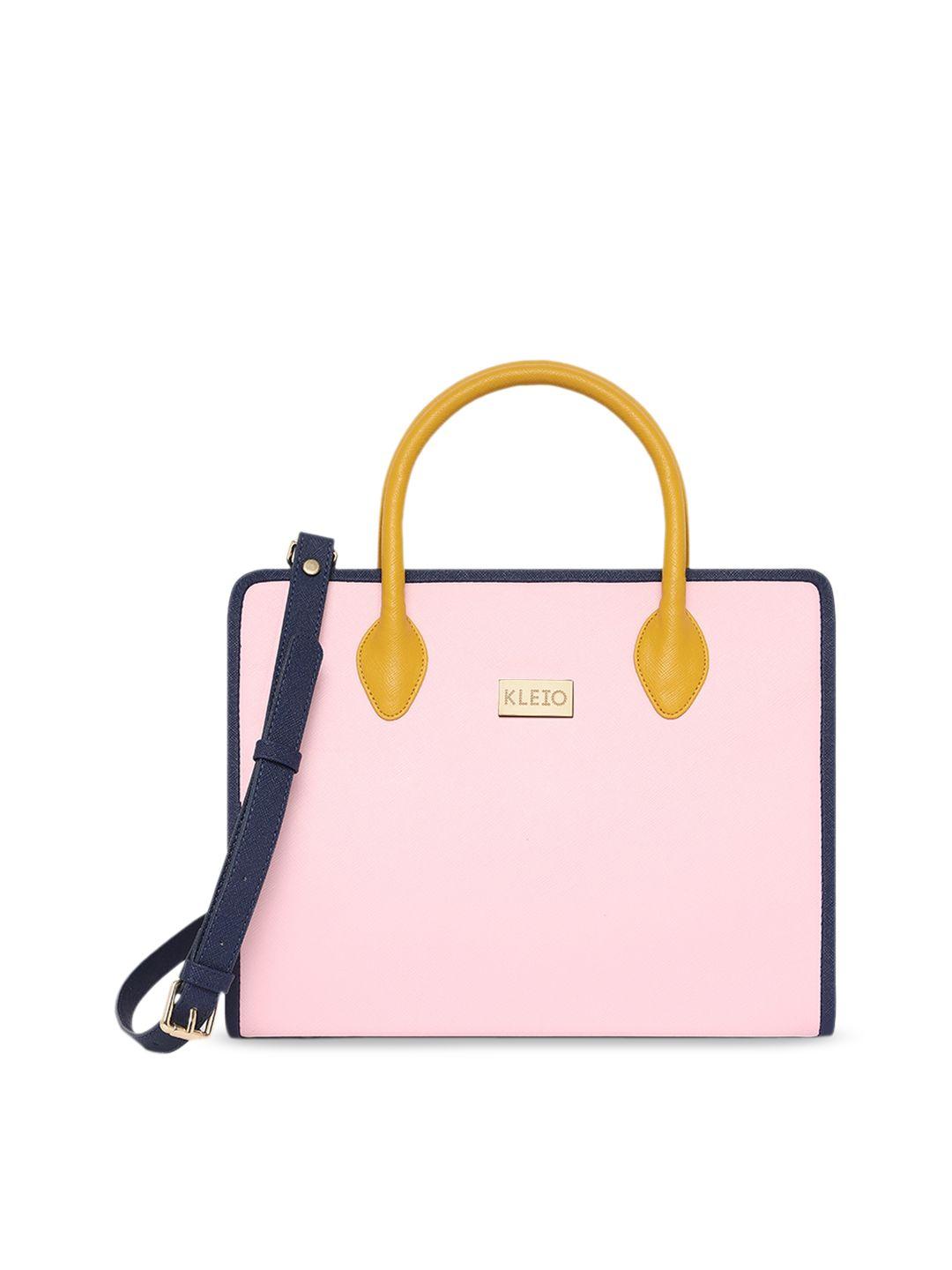 kleio women pink & navy blue solid structured handheld bag