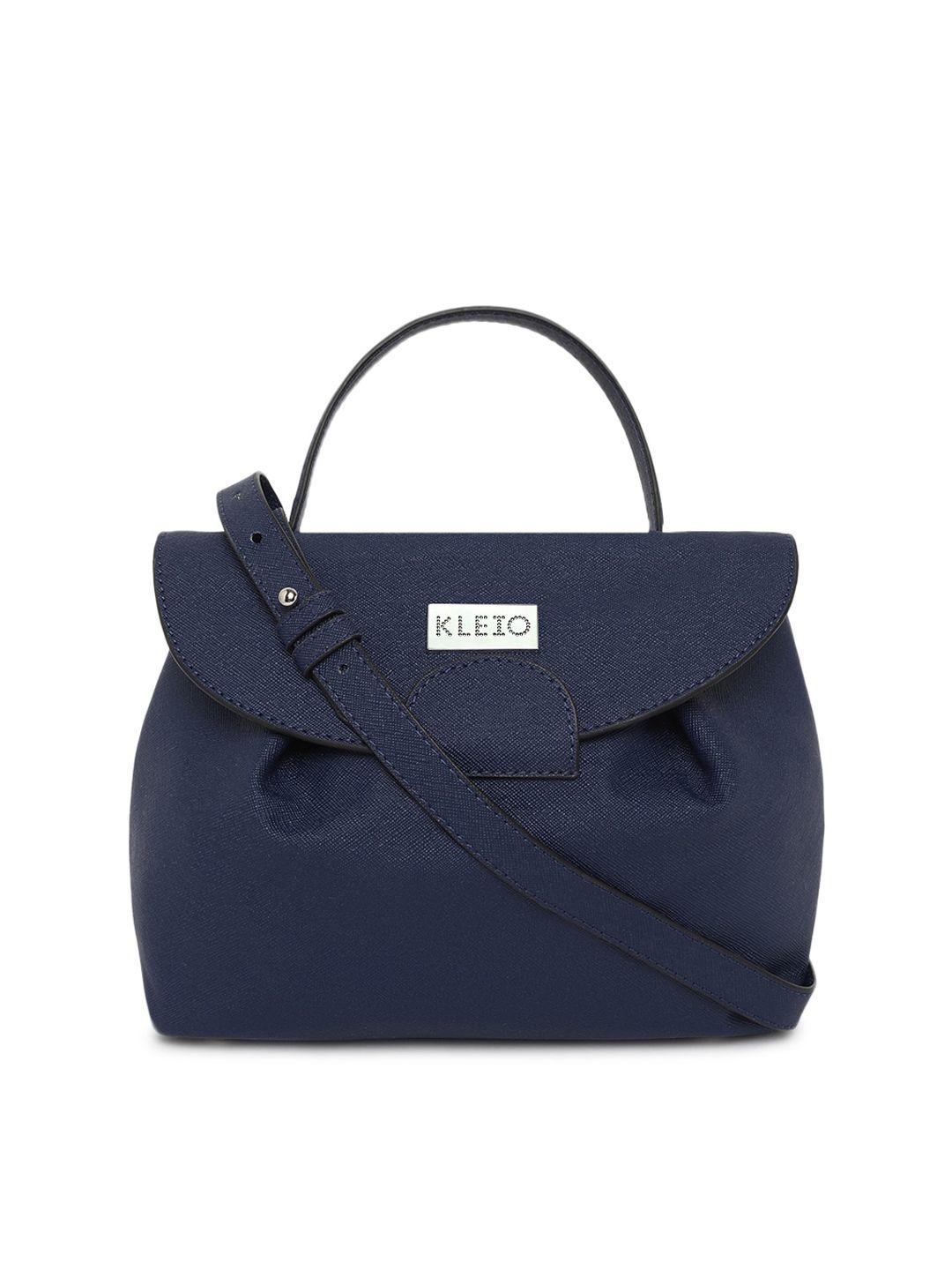 kleio navy blue saffiano textured satchel with detachable sling strap