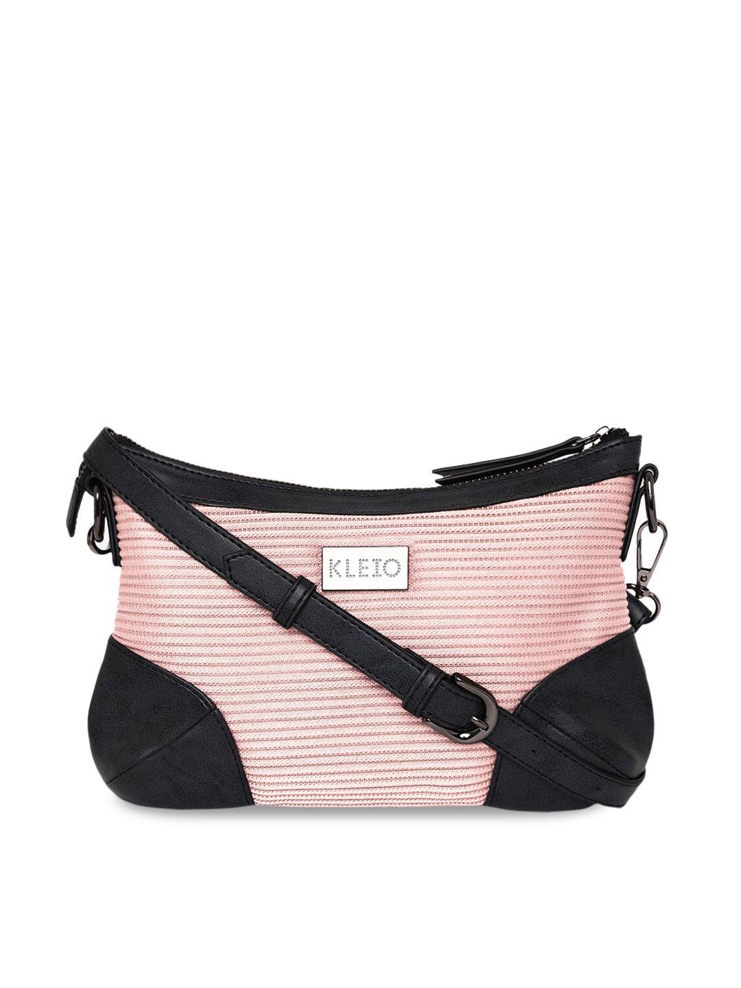 kleio pink & white self striped structured shoulder bag