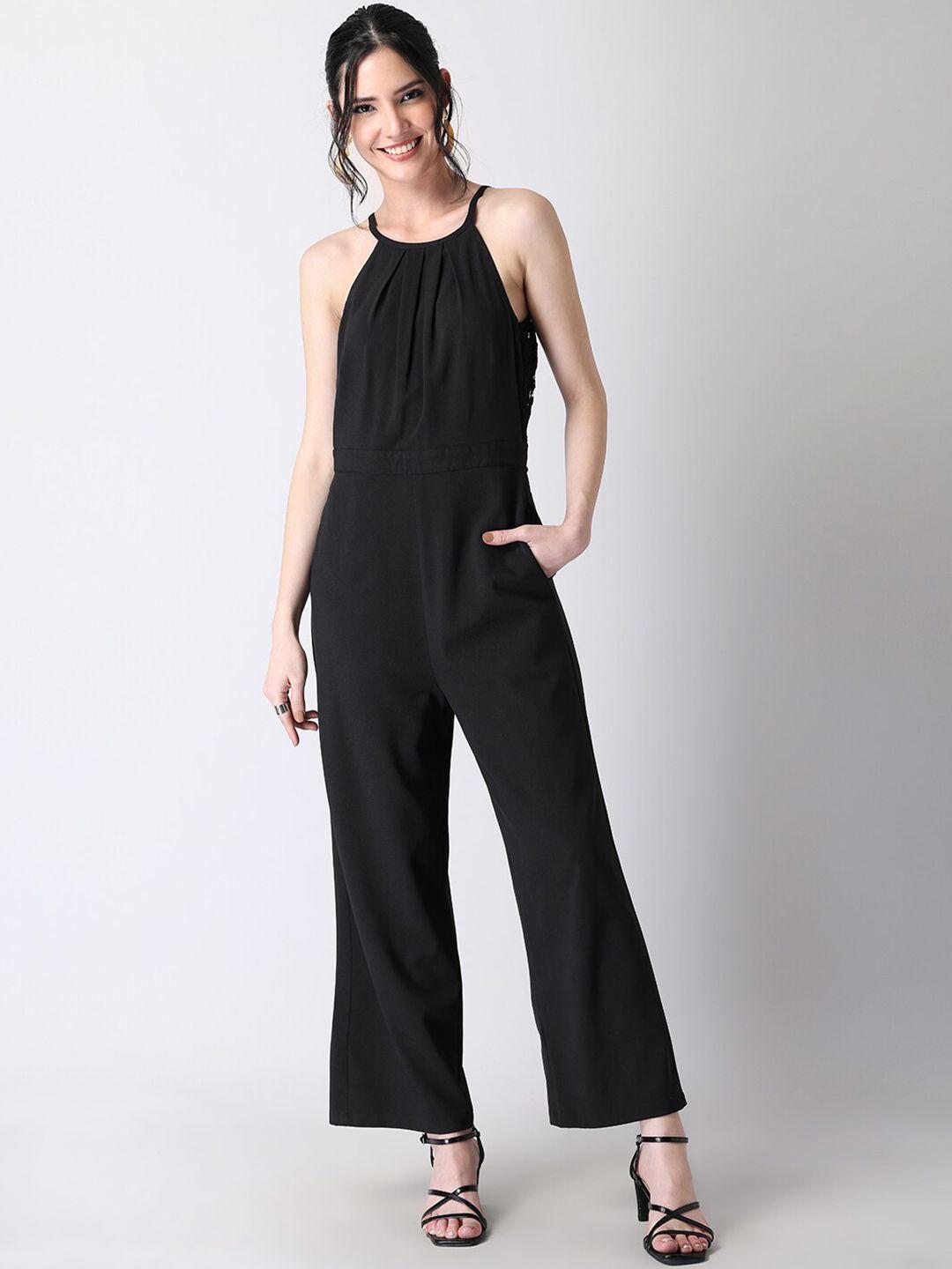 faballey black halter neck basic jumpsuit