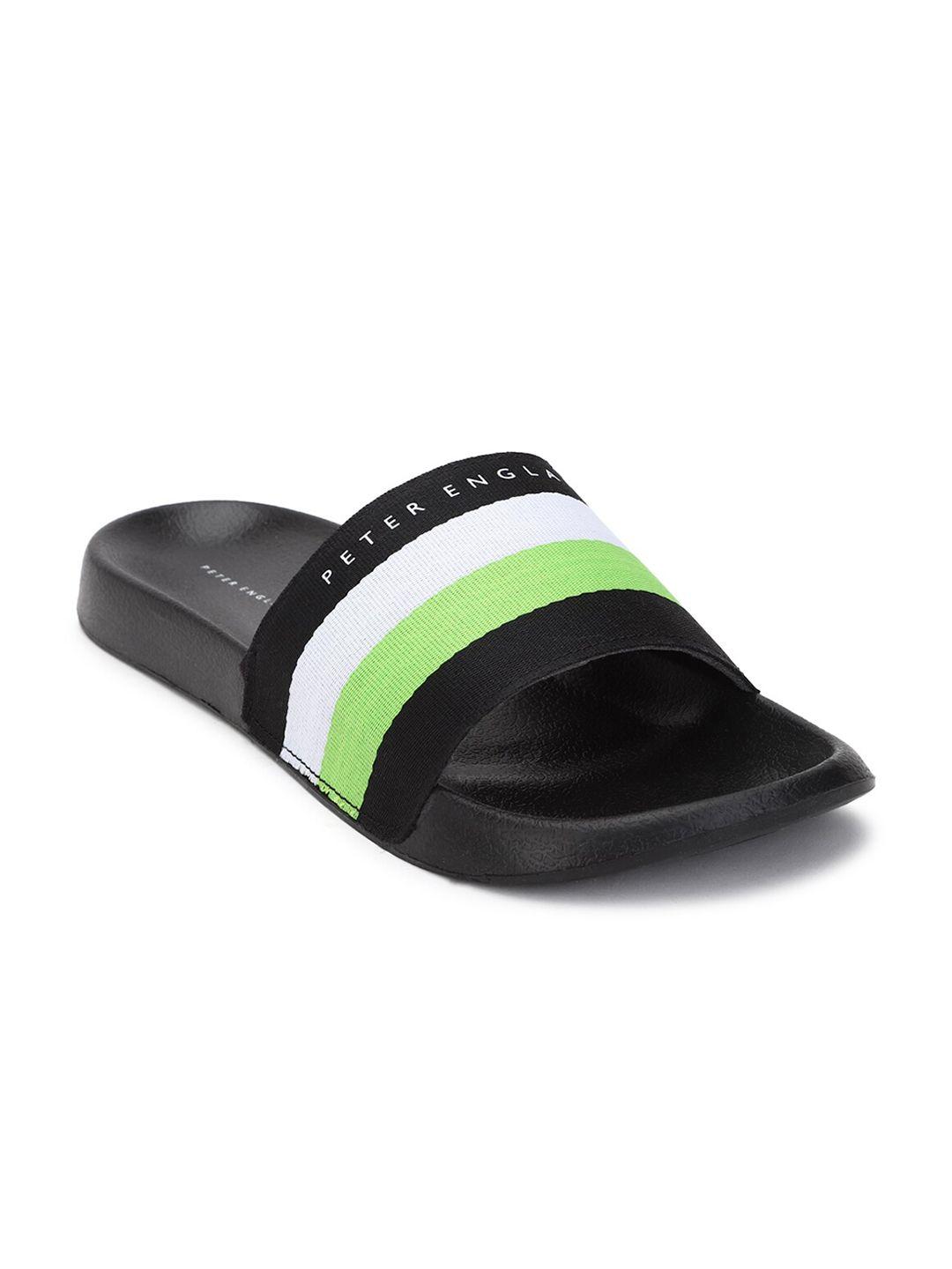 peter england men black & green striped sliders