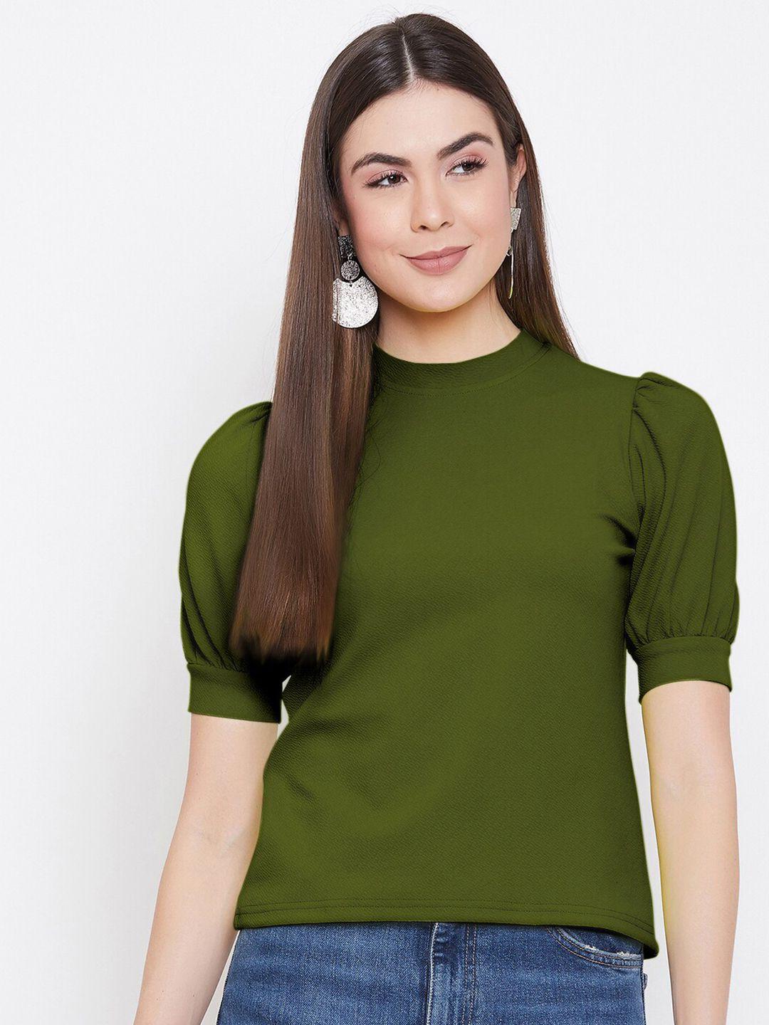 uptownie lite women green solid high neck regular top