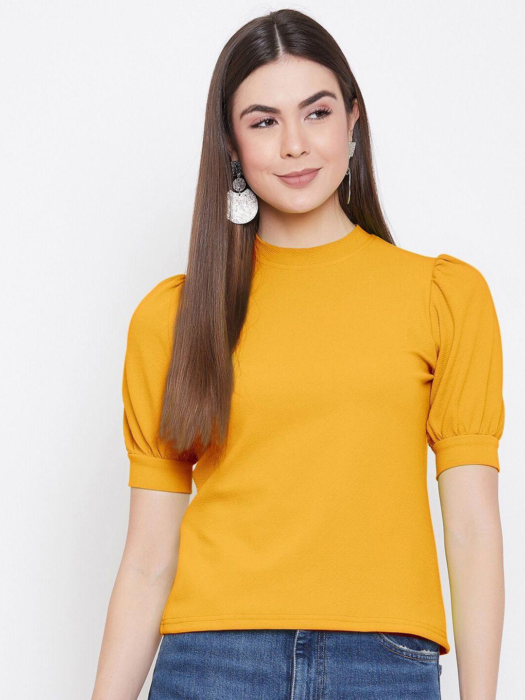 uptownie lite yellow stretchable puff sleeves top