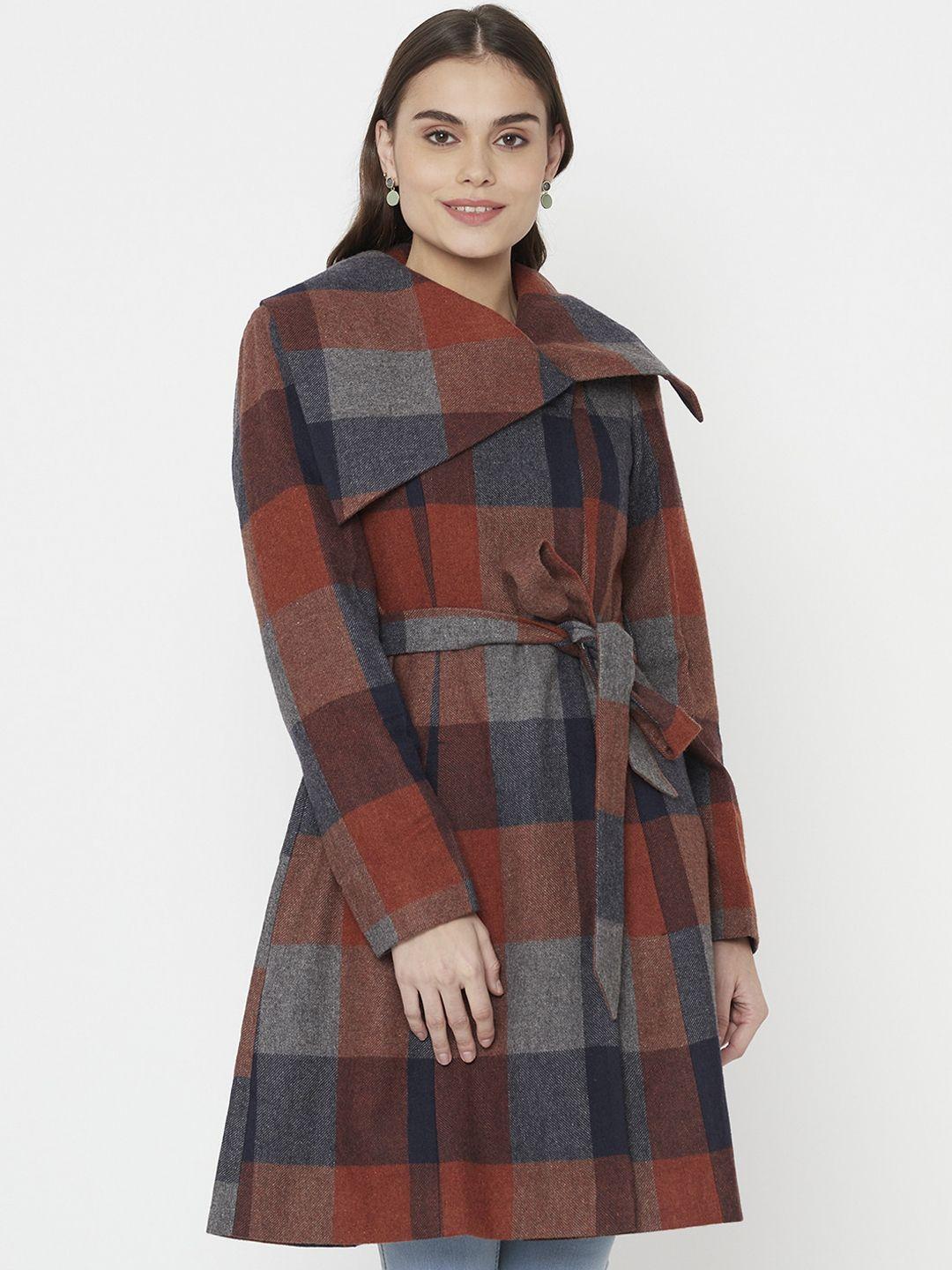 owncraft women red & grey checked over coat