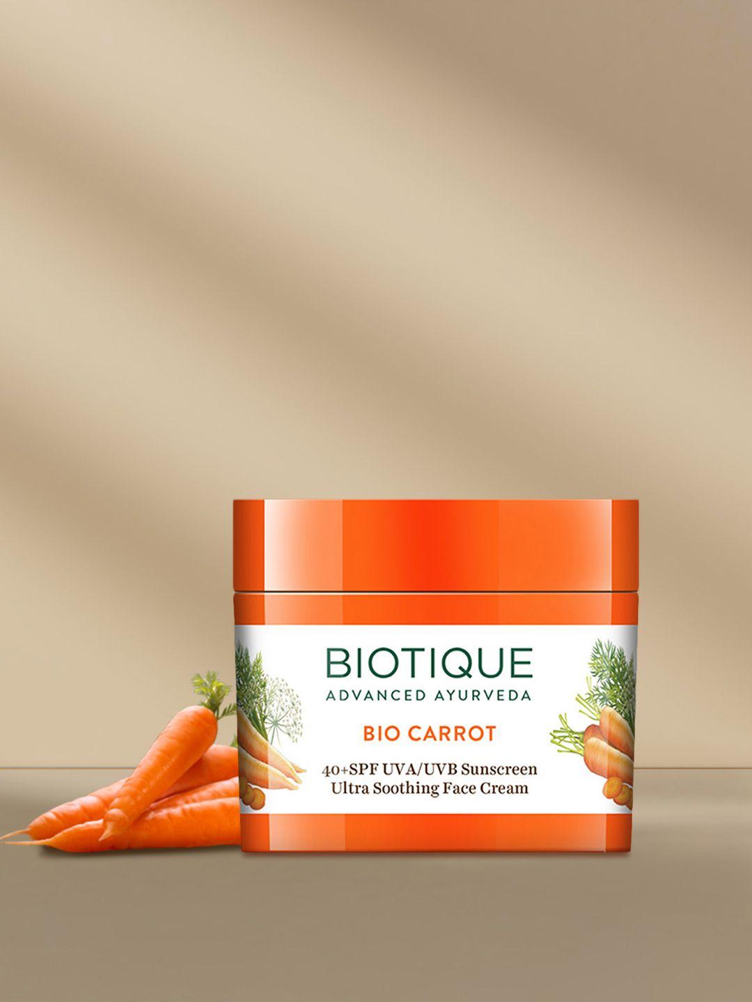 biotique bio carrot 40+ spf uva/uvb sunscreen ultra soothing face cream 50 g