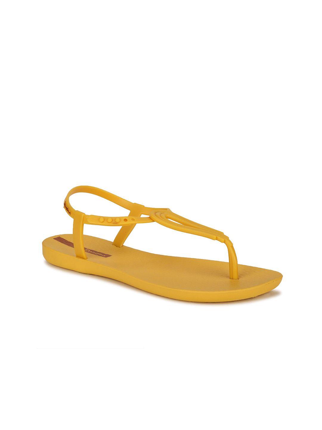 ipanema women yellow solid t-strap flats