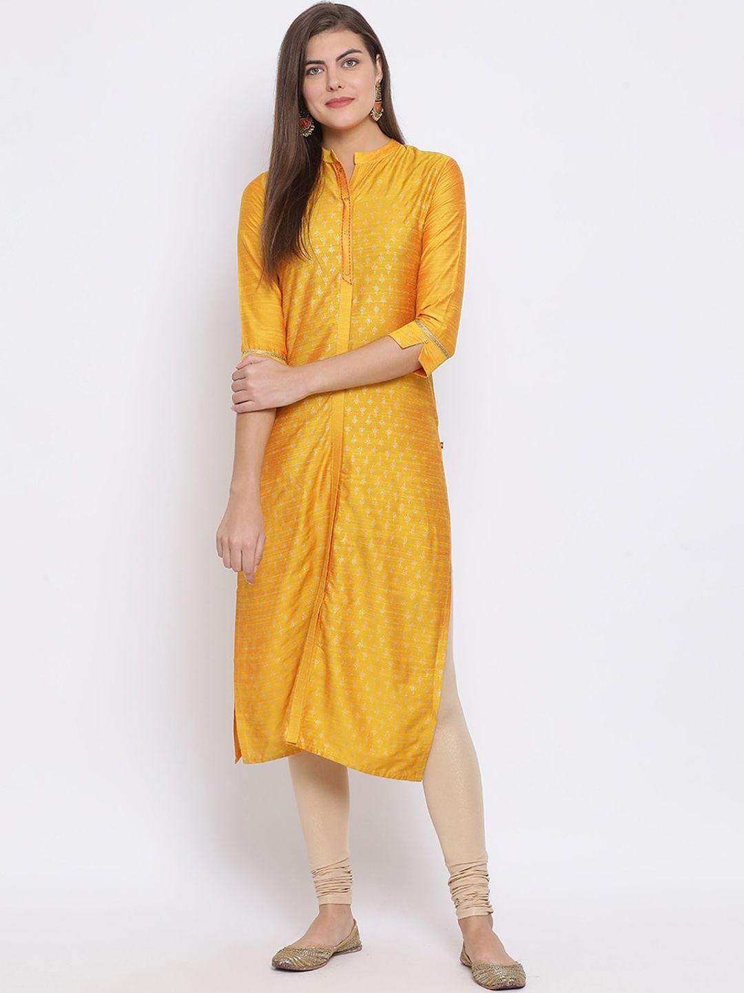 span women yellow straight kurta