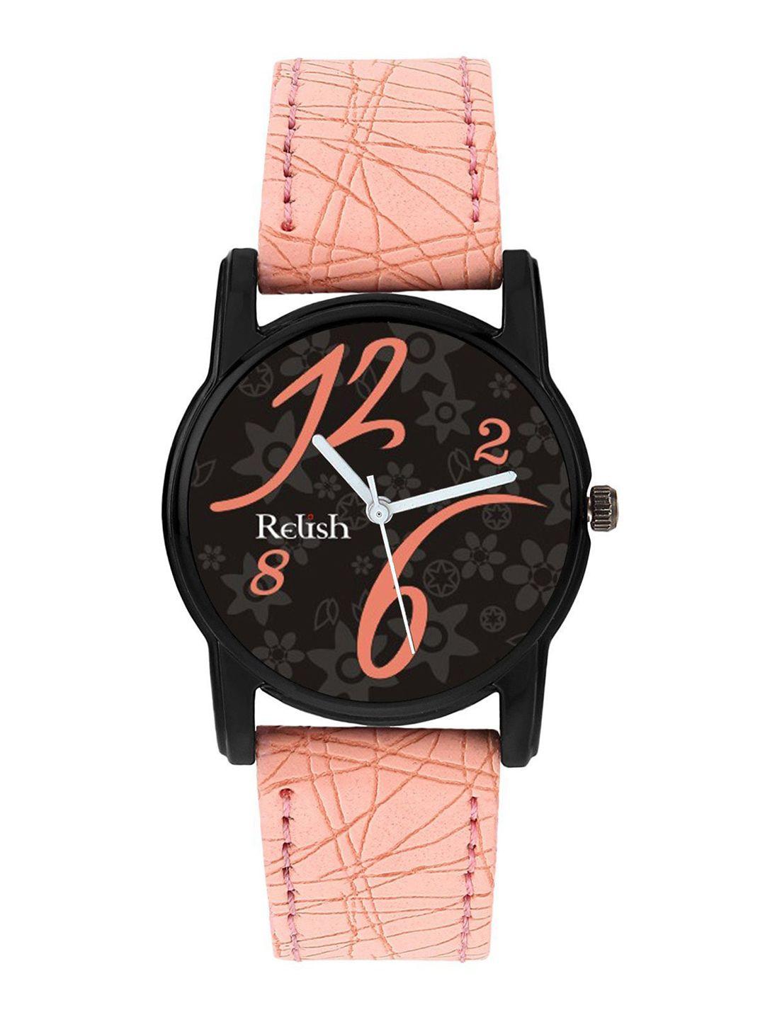 relish women pink printed dial & straps analogue watch re-l086pt