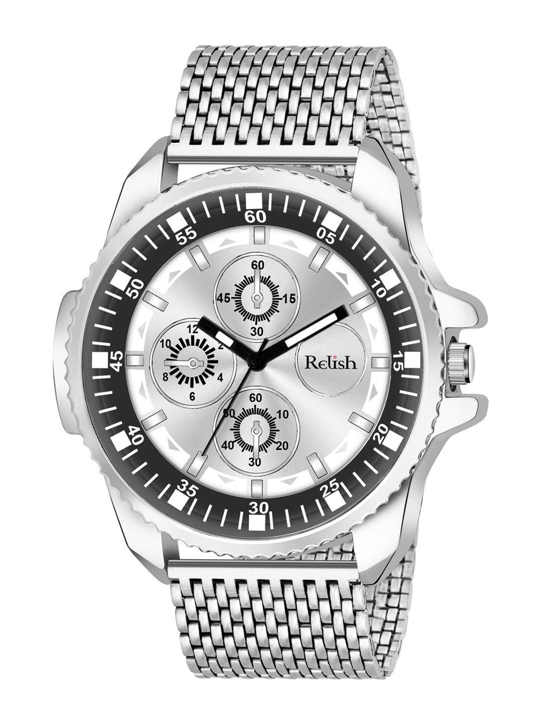 relish men silver-toned dial & stainless steel straps analogue watch re-nc403