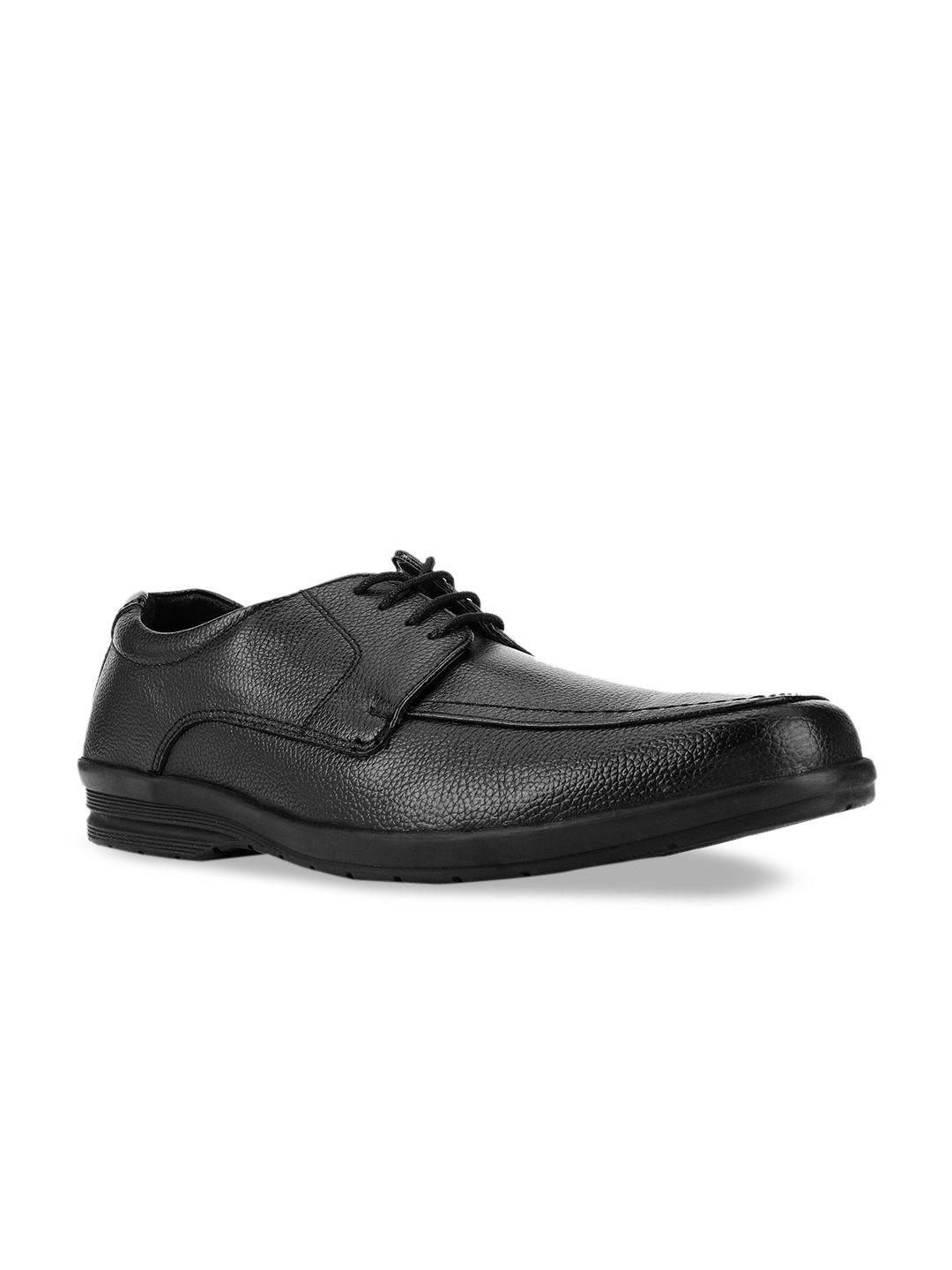 bata men black solid leather formal derbys