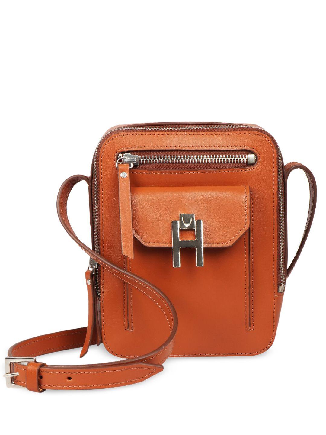 hidesign tan leather structured sling bag