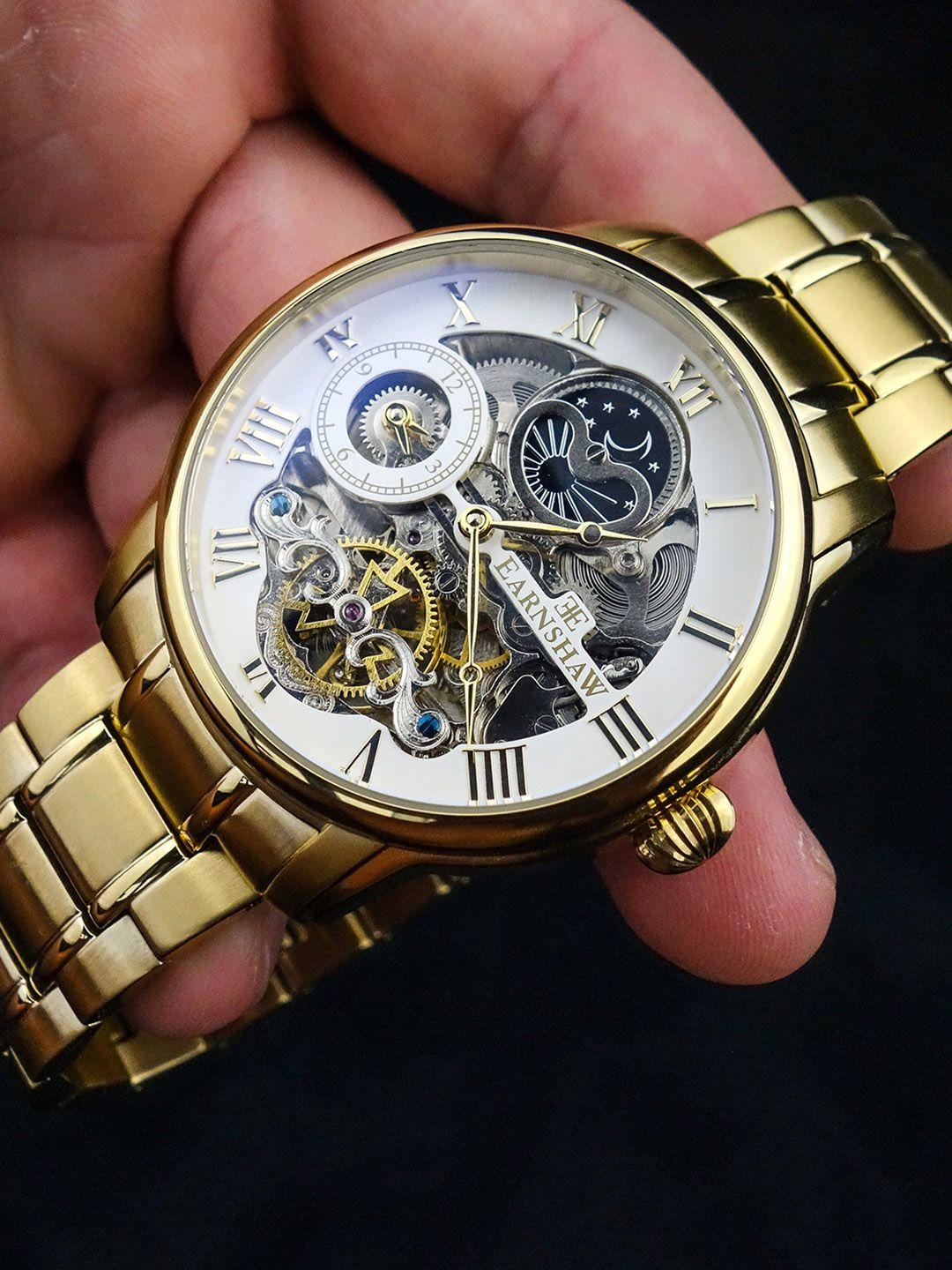 earnshaw men white skeleton dial bracelet style straps analogue automatic watch es-8006-22