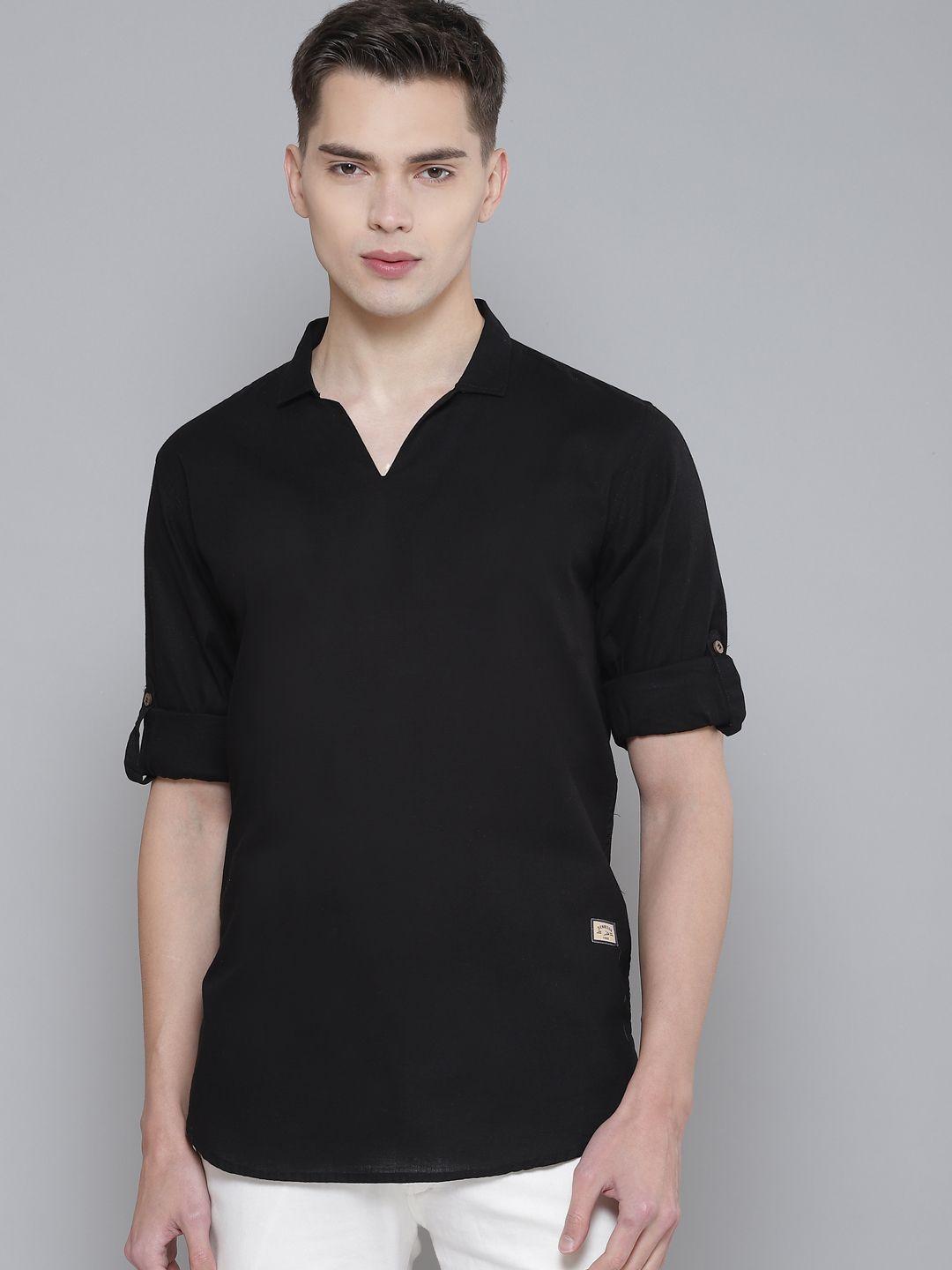 dennison men black comfort fit kurta