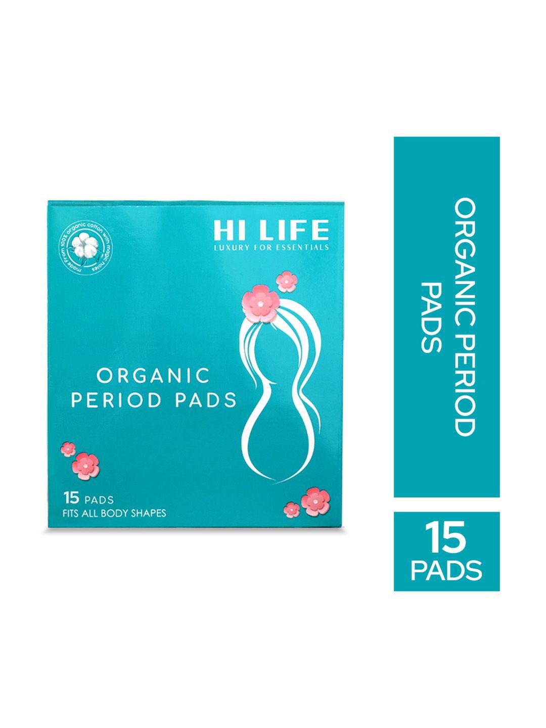 hi life rash free 100% organic cotton period pads-gots certified & fda approved - 15 pads