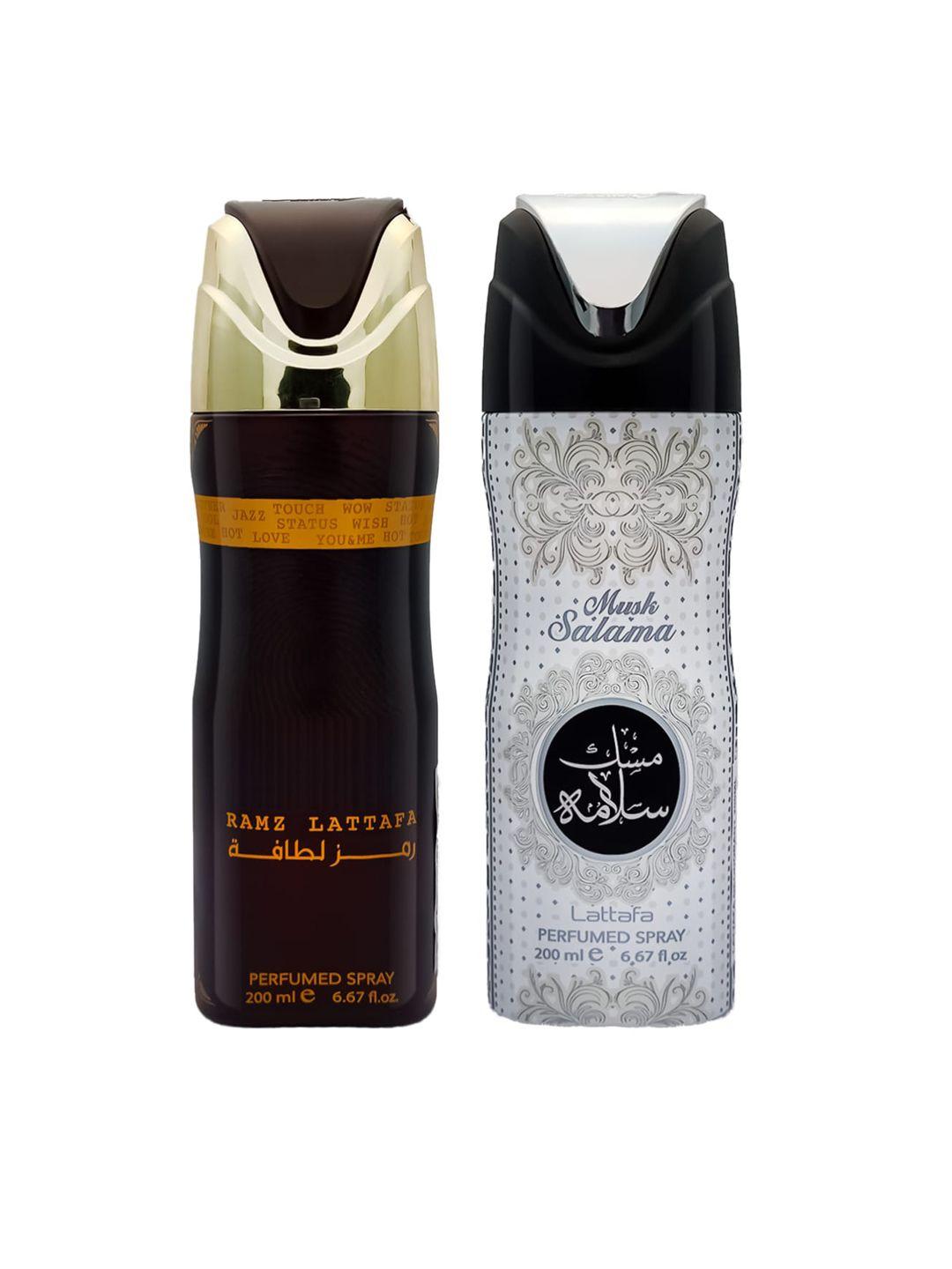 lattafa set of 2 black gold & musk salama perfumed body spray deodorant-200ml each