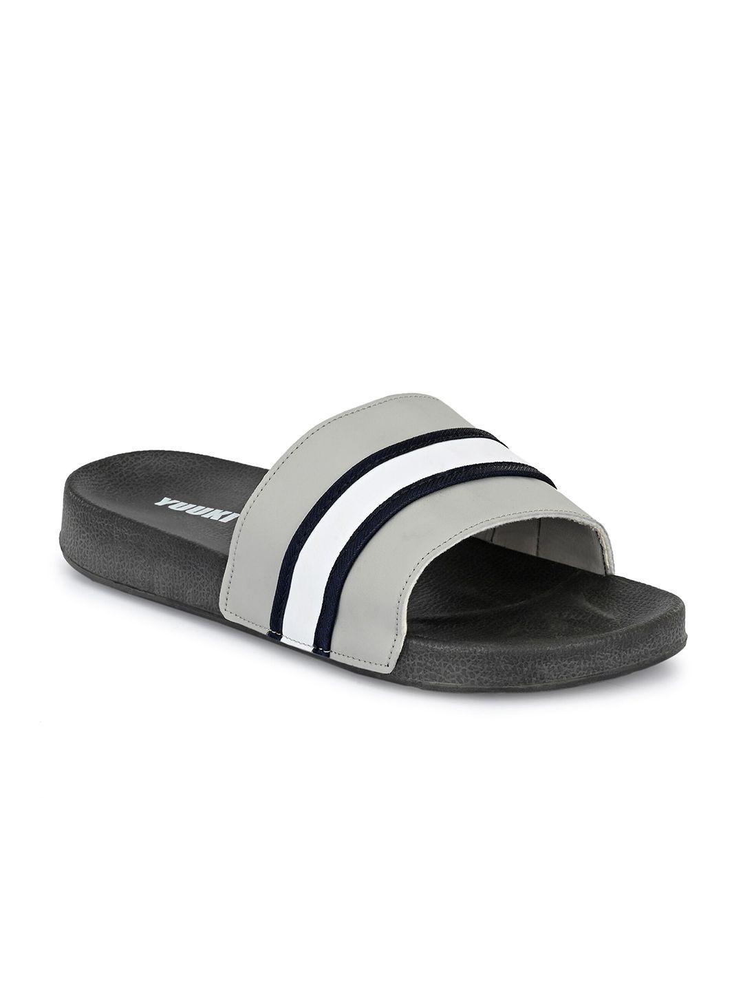 yuuki men navy blue striped sliders