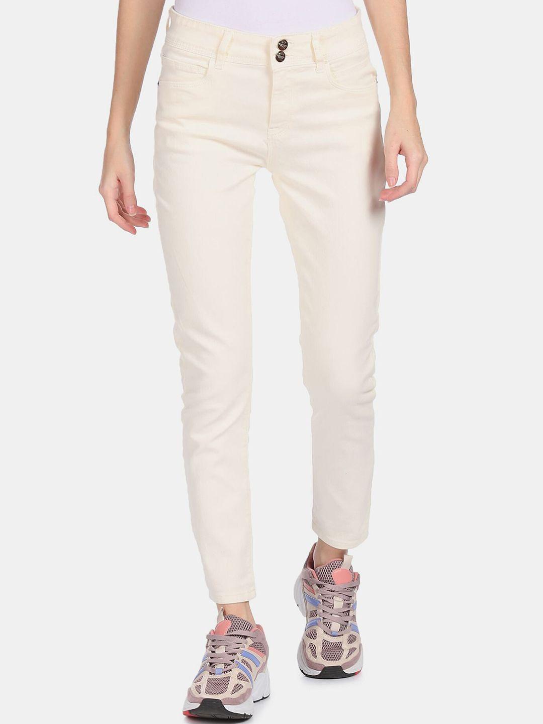 cherokee women cream-coloured clean look stretchable jeans