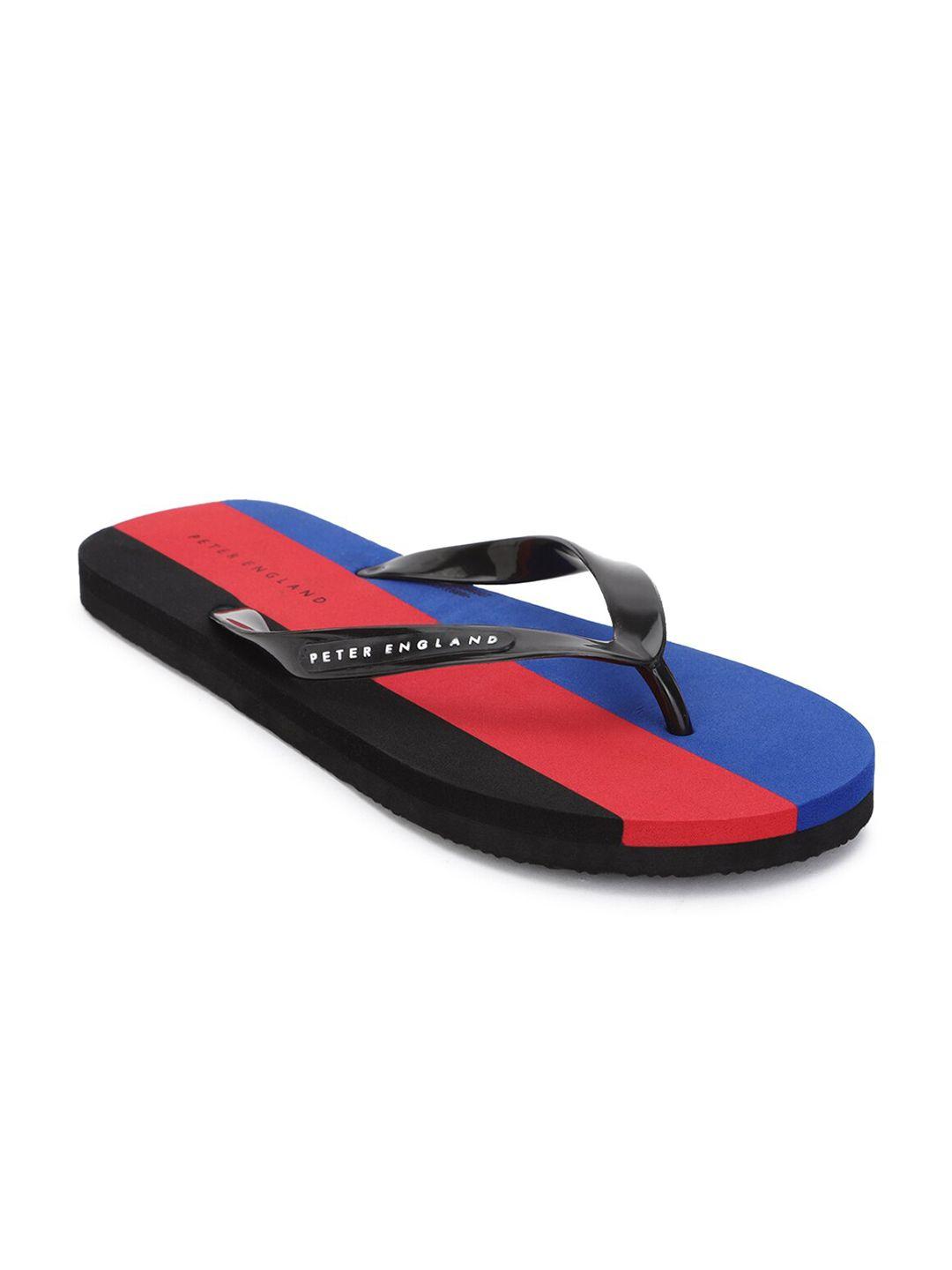 peter england men black & blue striped rubber thong flip-flops