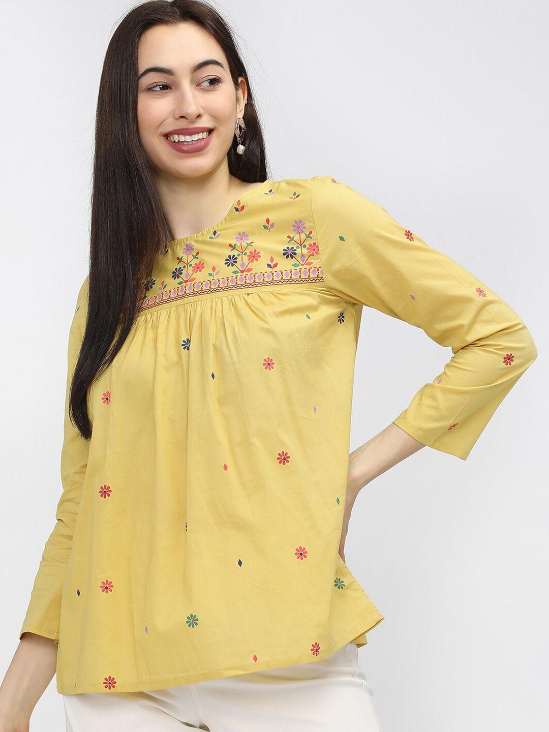 vishudh yellow floral printed top