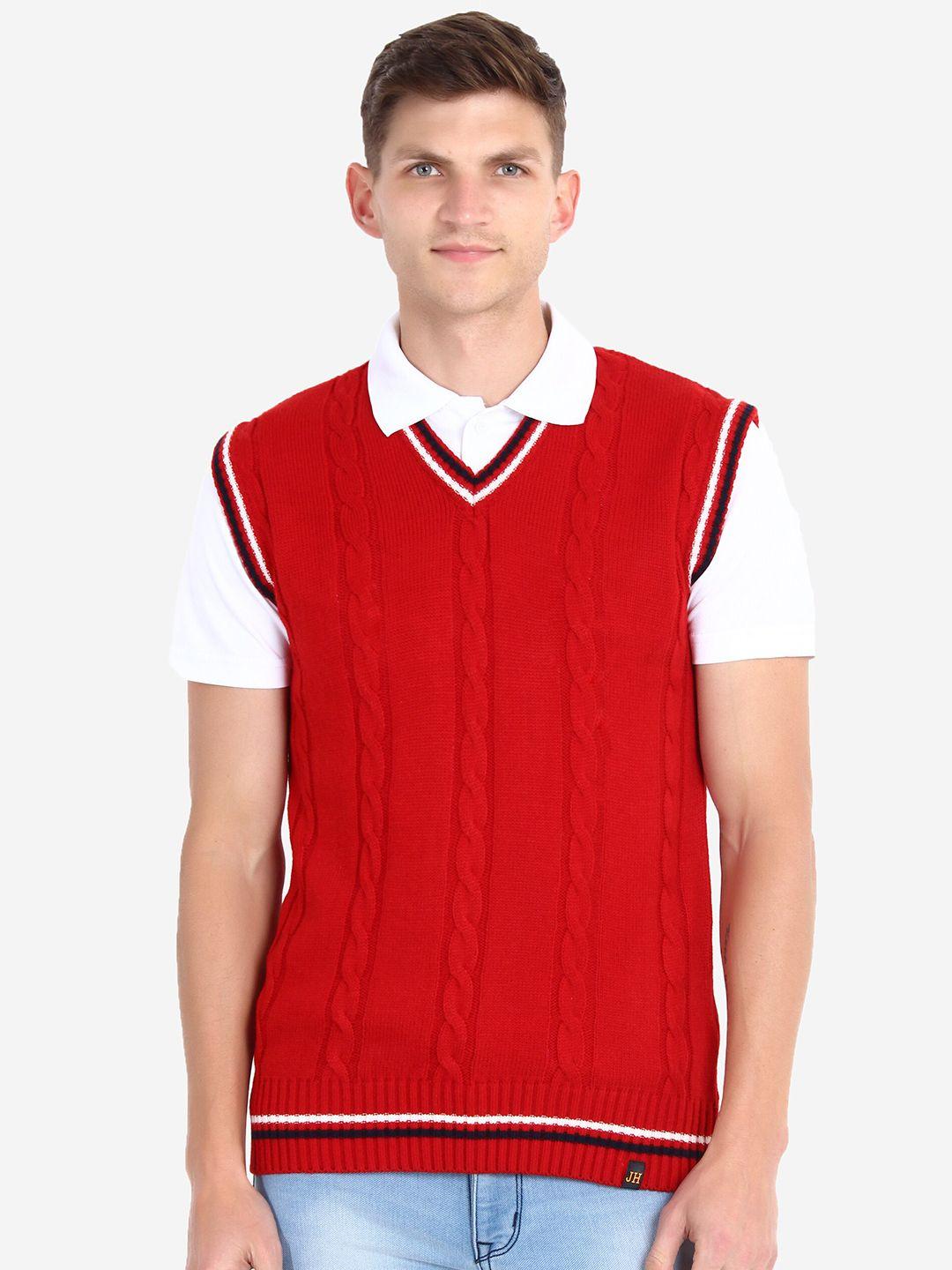 joe hazel men red acrylic self design sweater vest