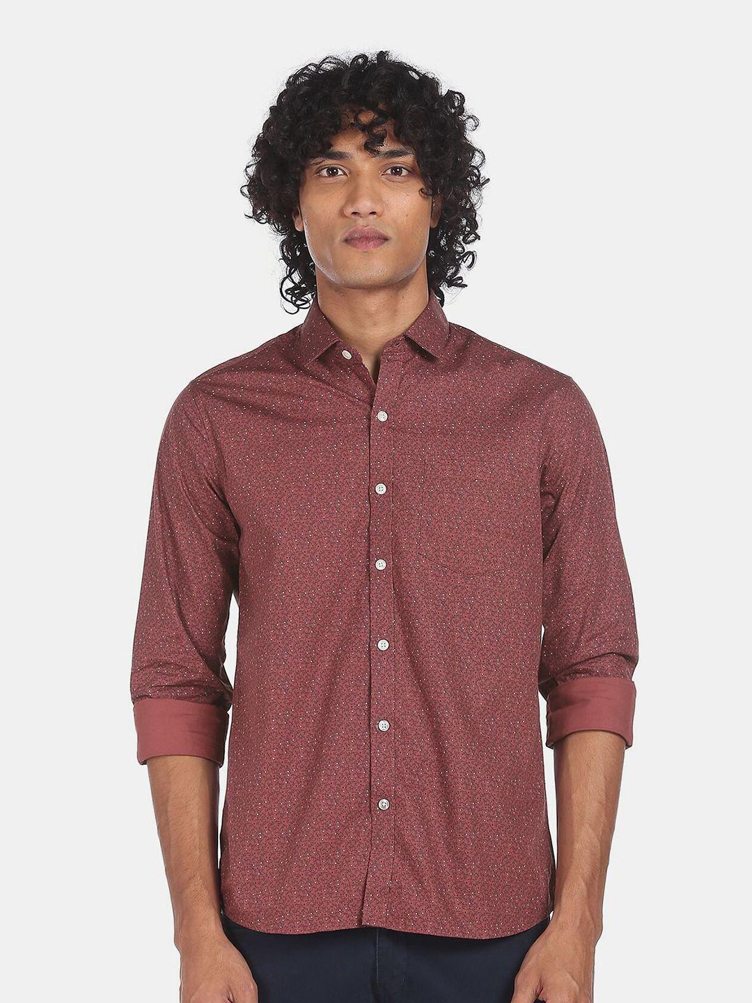 excalibur men rust printed regular fit pure cotton casual shirt